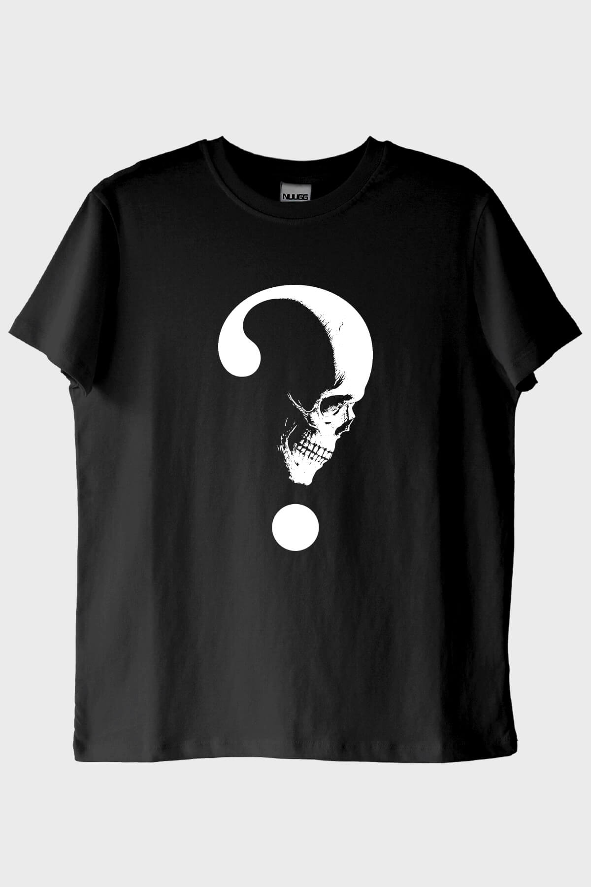 Gothic Soru İşareti Kafatası Baskılı Siyah Tişört