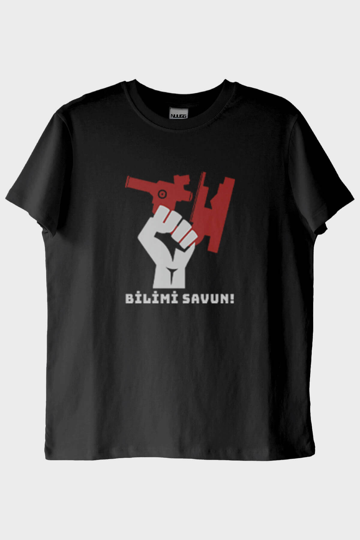 Bilimi Savun! Grafik Tasarımlı Baskılı Siyah Tişört