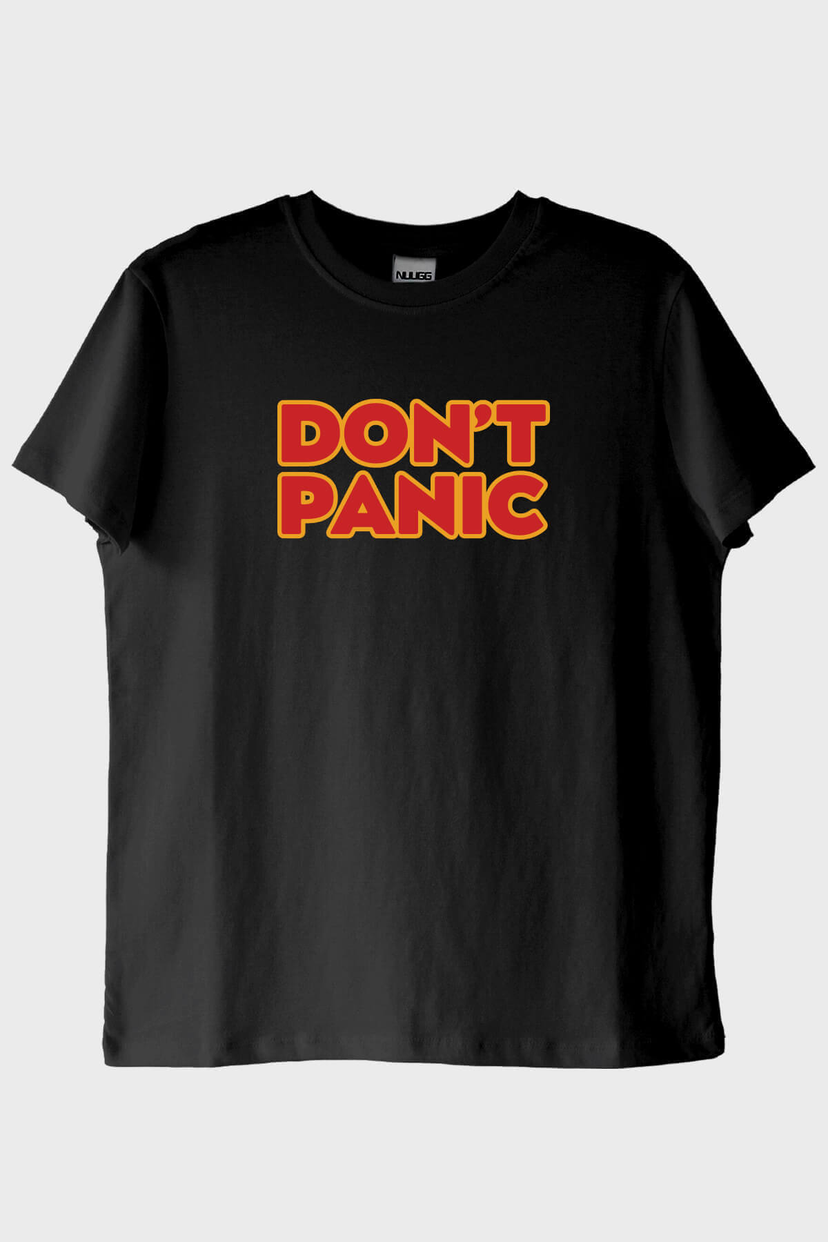 Don't Panic Baskılı Mizahi Siyah Tişört