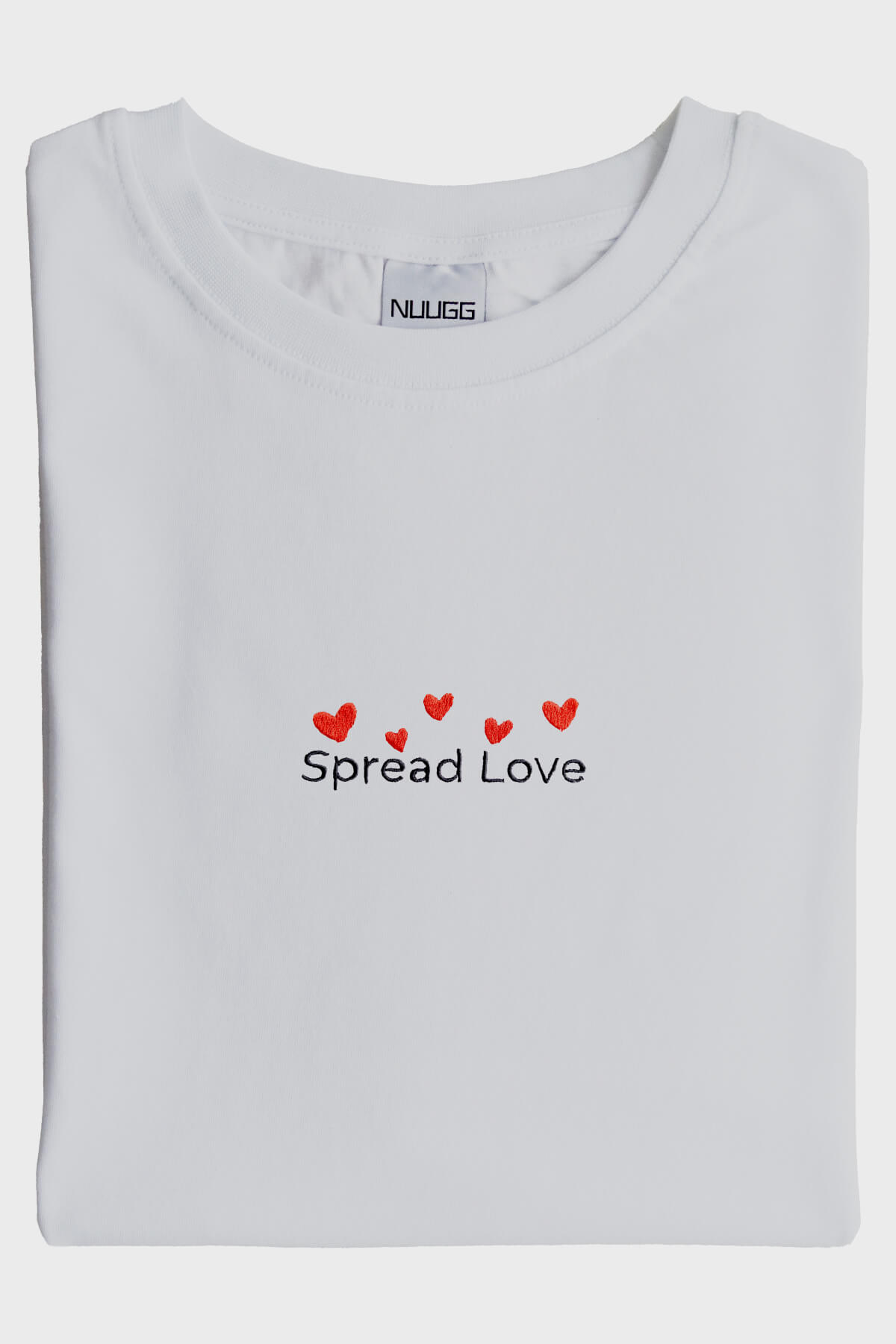 Spread Love Yazılı Kalp Desenli Nakış Tişört - Sevgililer Günü Hediyesi