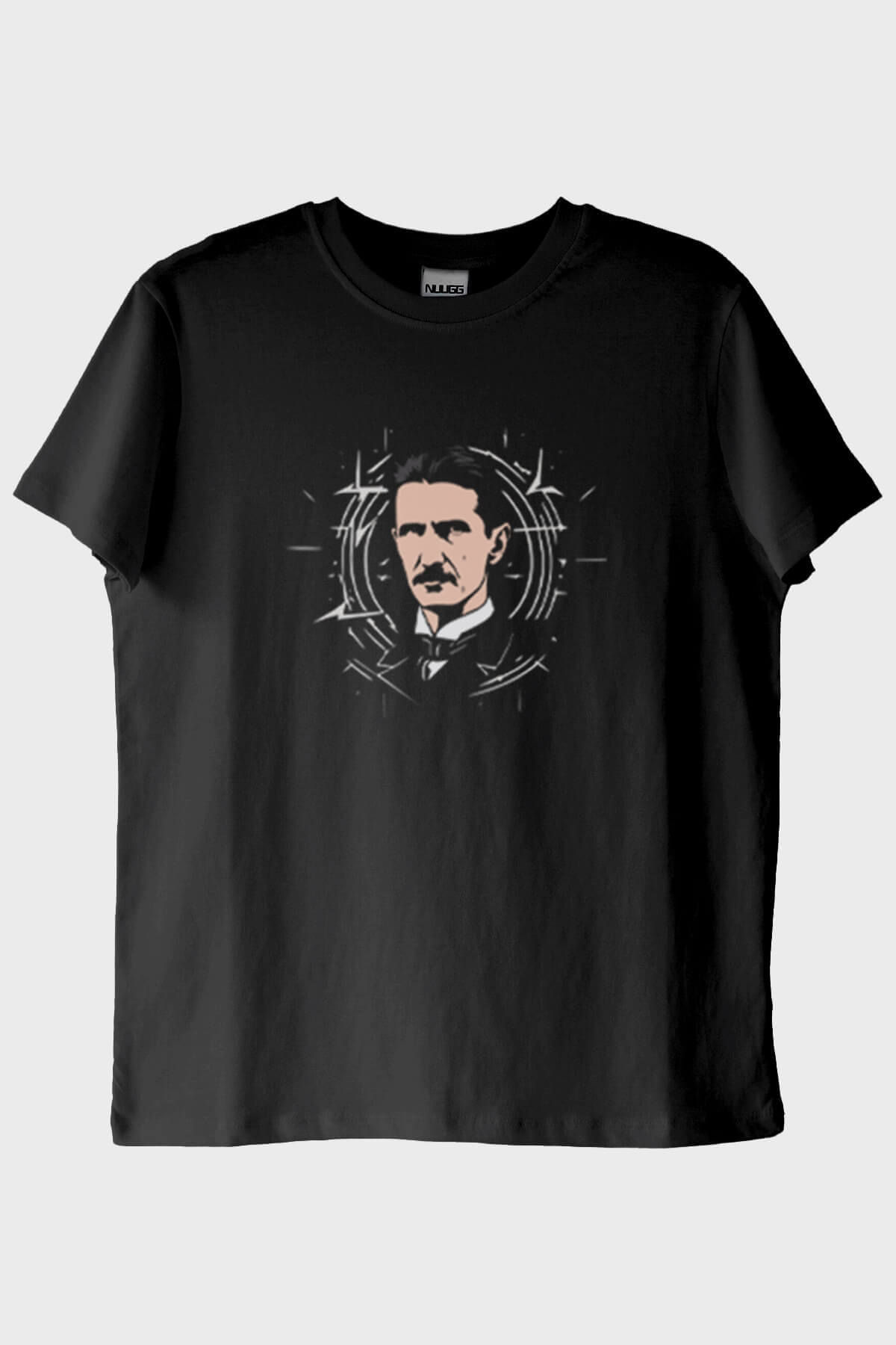 Nikola Tesla İllüstrasyon Baskılı Tasarım Siyah Tişört