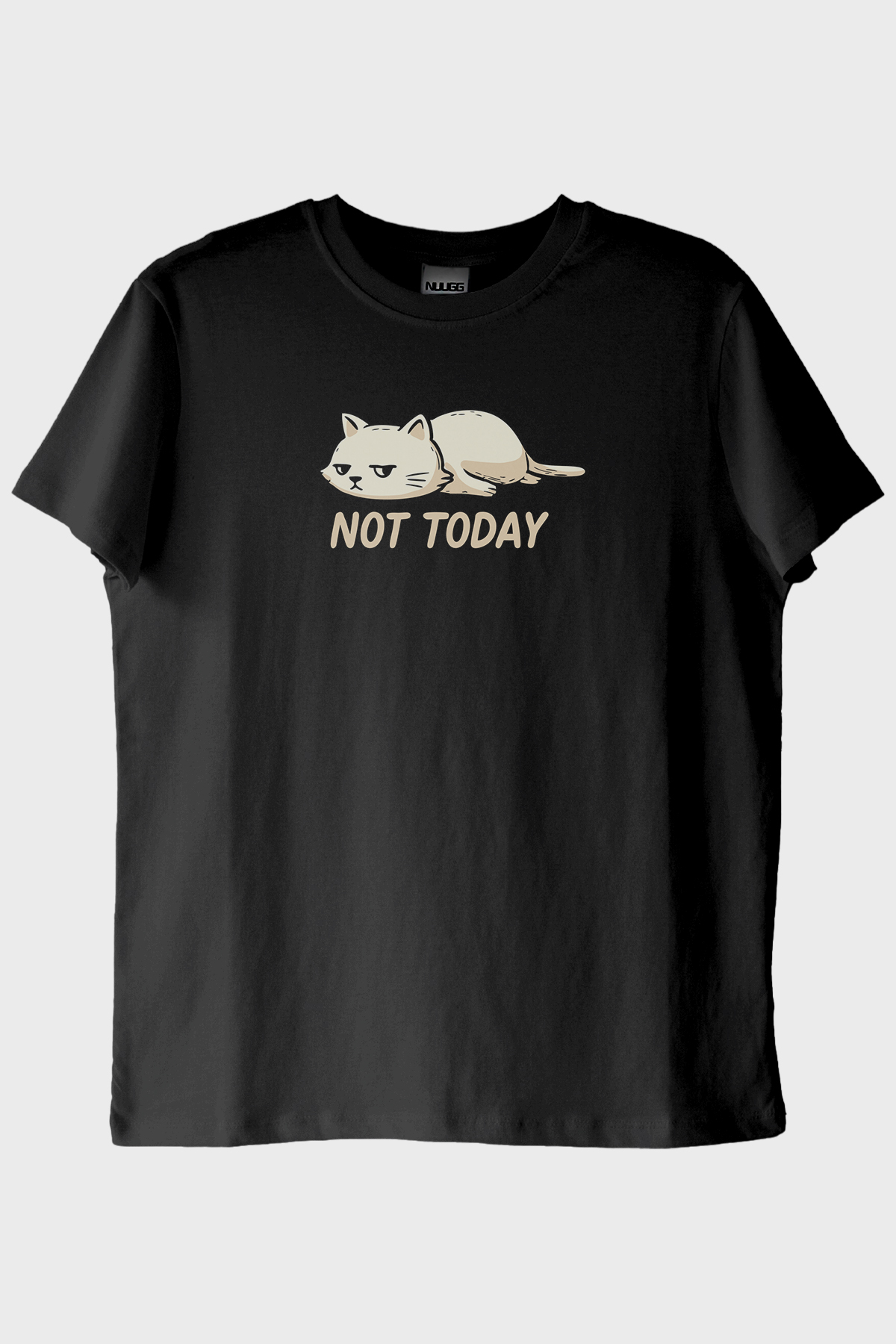 Yorgun Kedi Mizahi Not Today Siyah Tişört