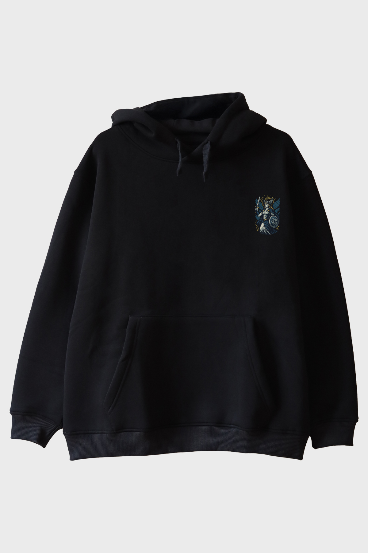 Valkyrie Figürlü Siyah Hoodie