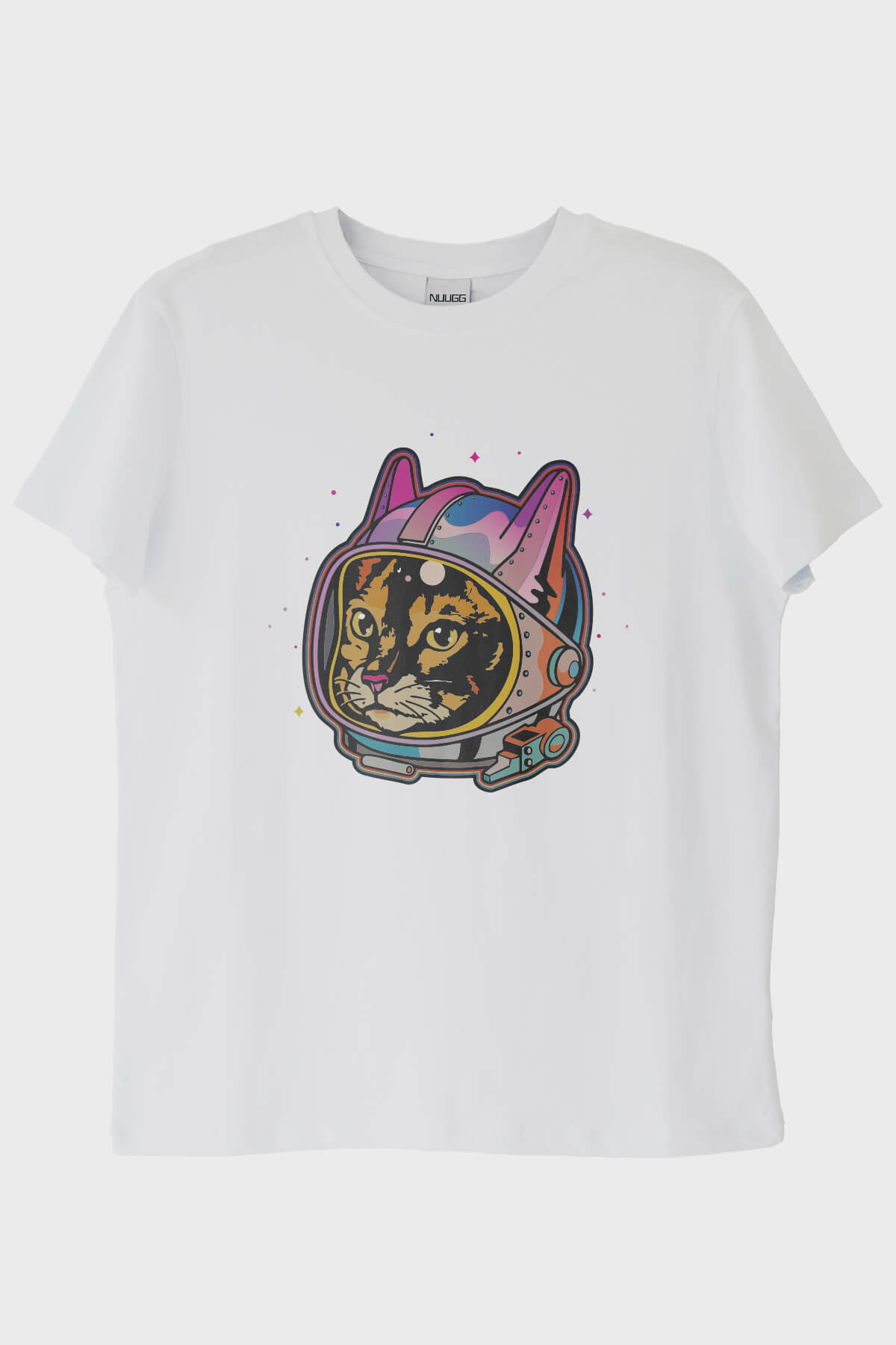 Astrocat Renkli Astronot Kedi Baskılı Beyaz Tişört