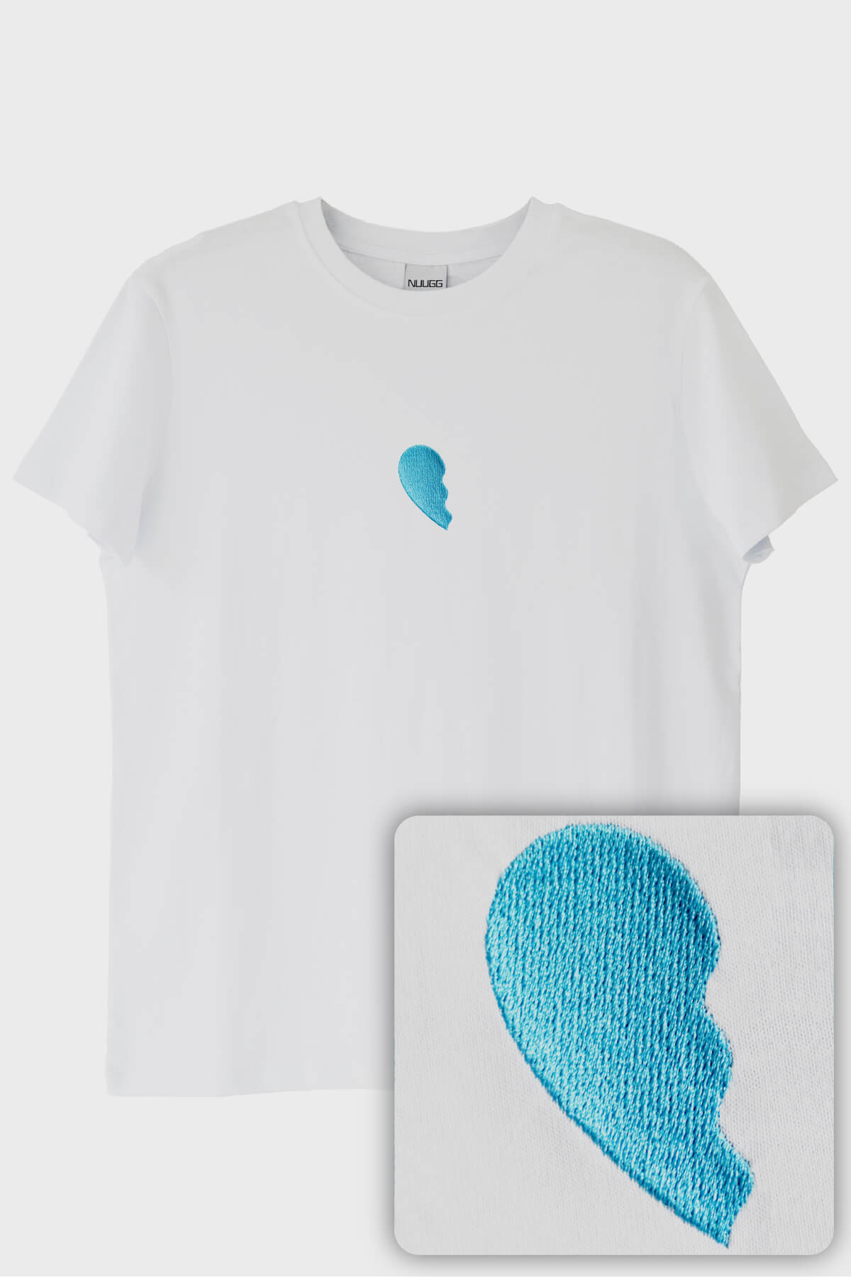 Mavi Yarım Kalp Desenli Tişört - Sevgililer Günü Hediyesi