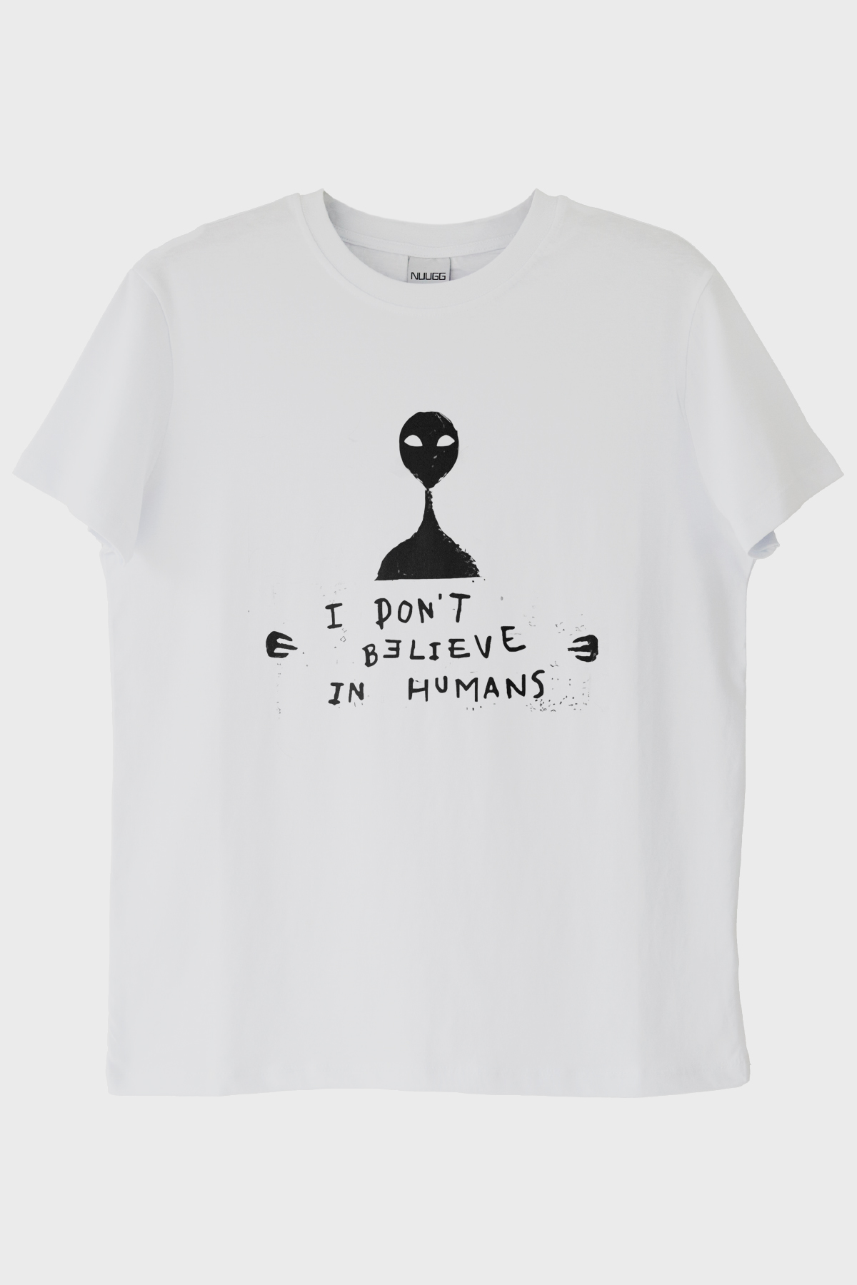 I Don’t Believe in Humans Uzaylı Baskılı %100 Pamuk Beyaz Tişört
