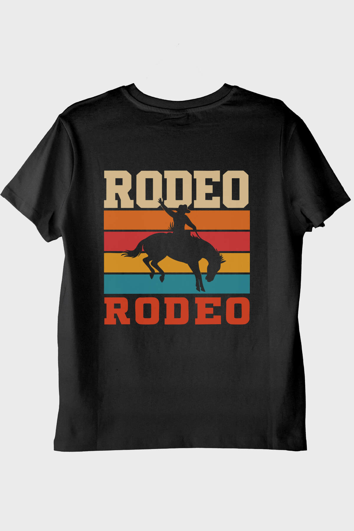 Rodeo Retro Vintage Baskılı Siyah Tişört