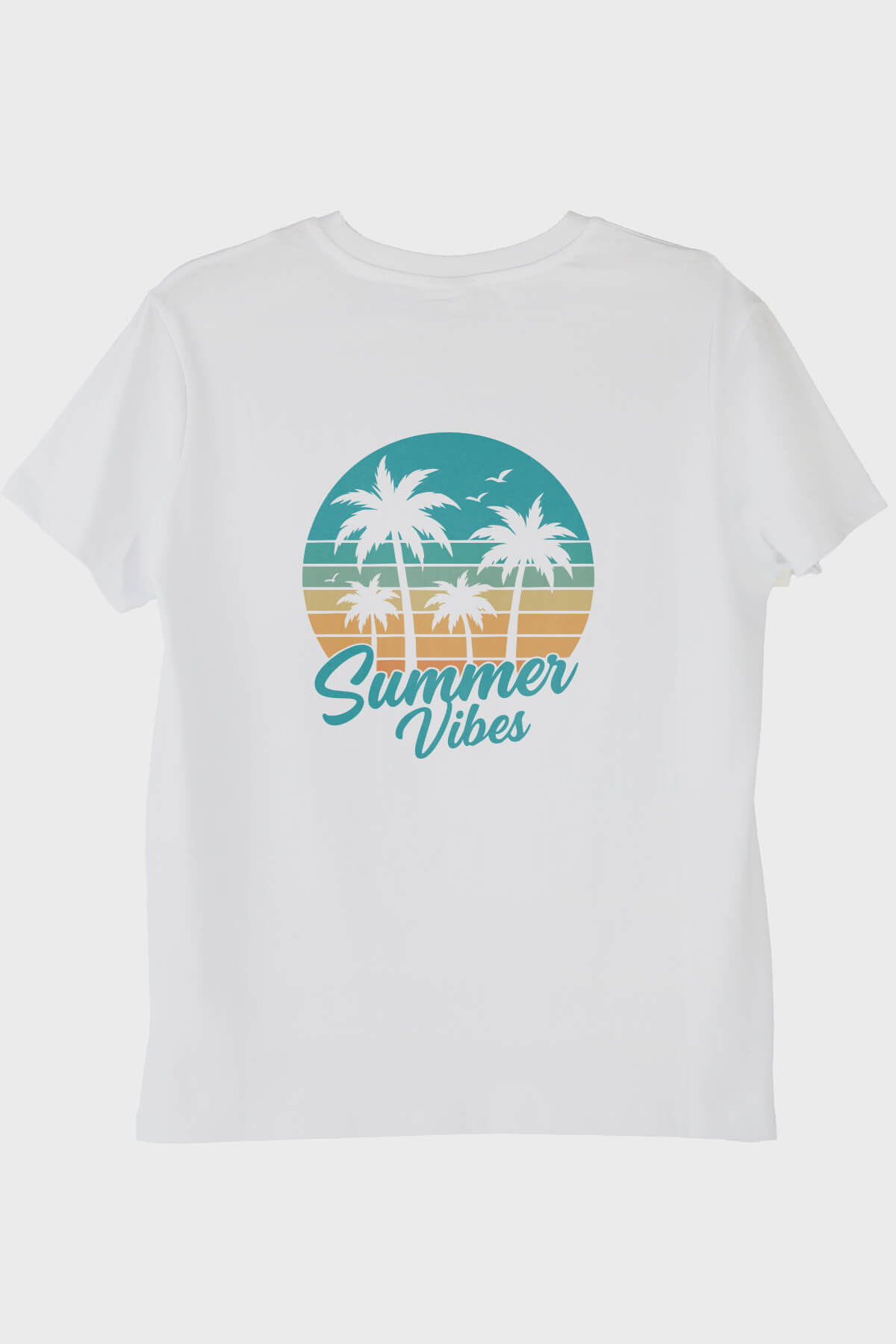 Summer Vibes Baskılı Tropik Plaj Tasarımlı Beyaz Tişört