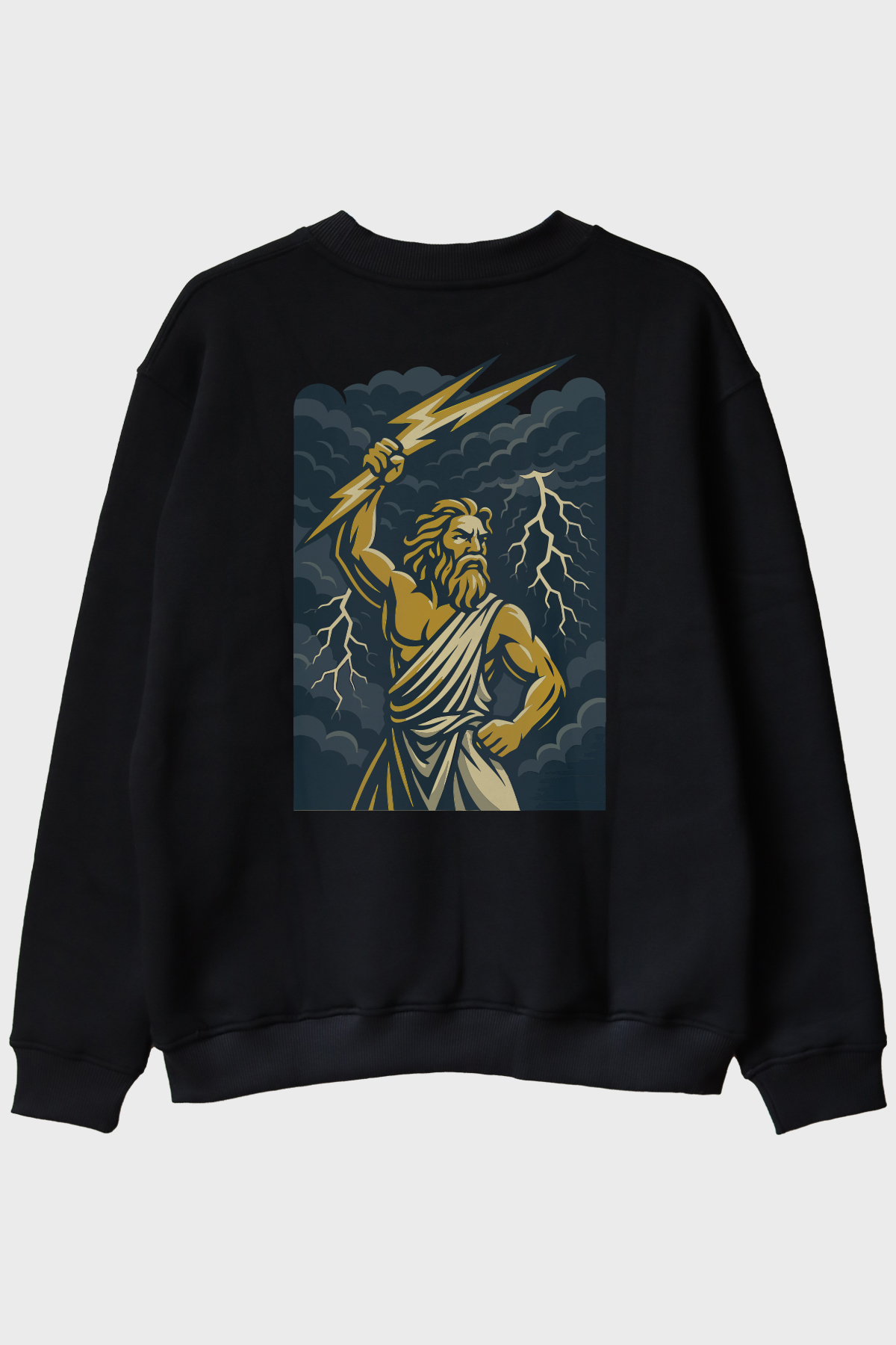 Zeus Yıldırım Gücü Siyah Bisiklet Yaka Sweatshirt