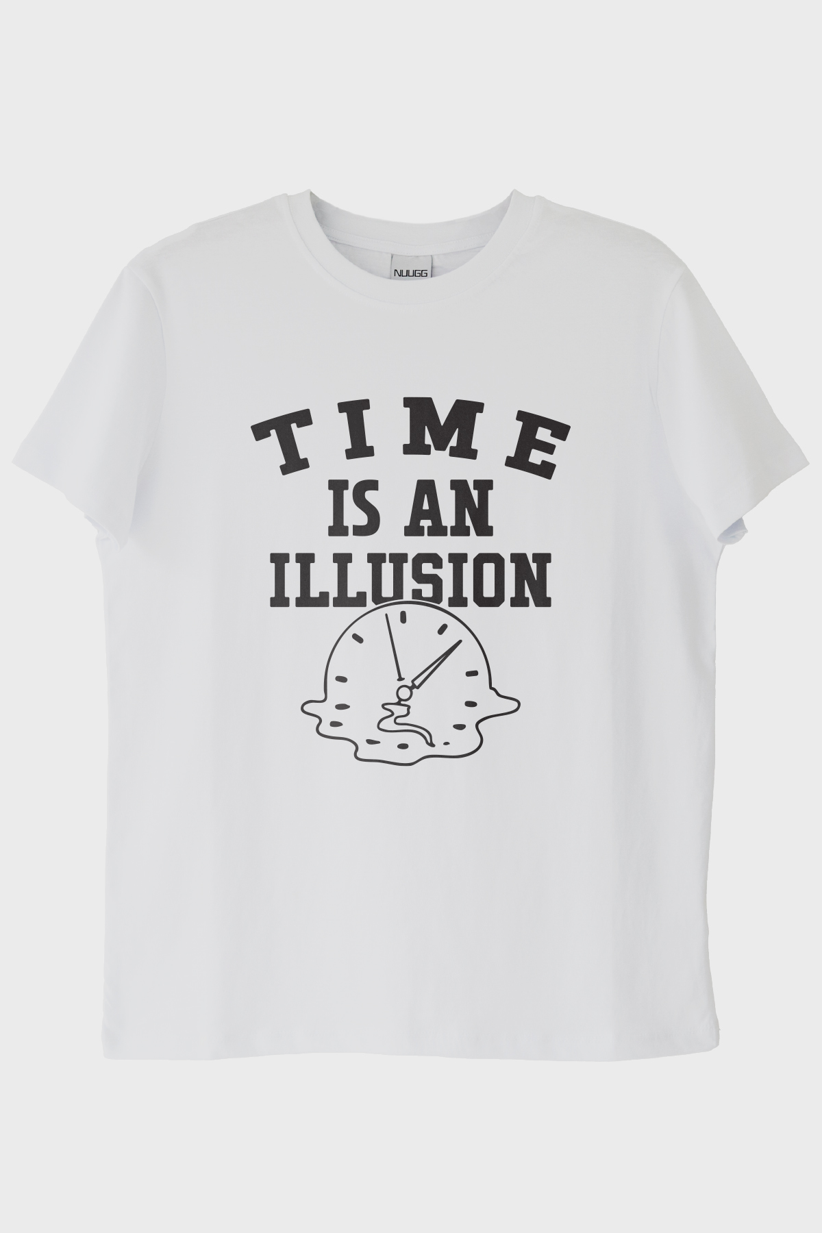 Time is an Illusion Baskılı Minimalist Beyaz Tişört