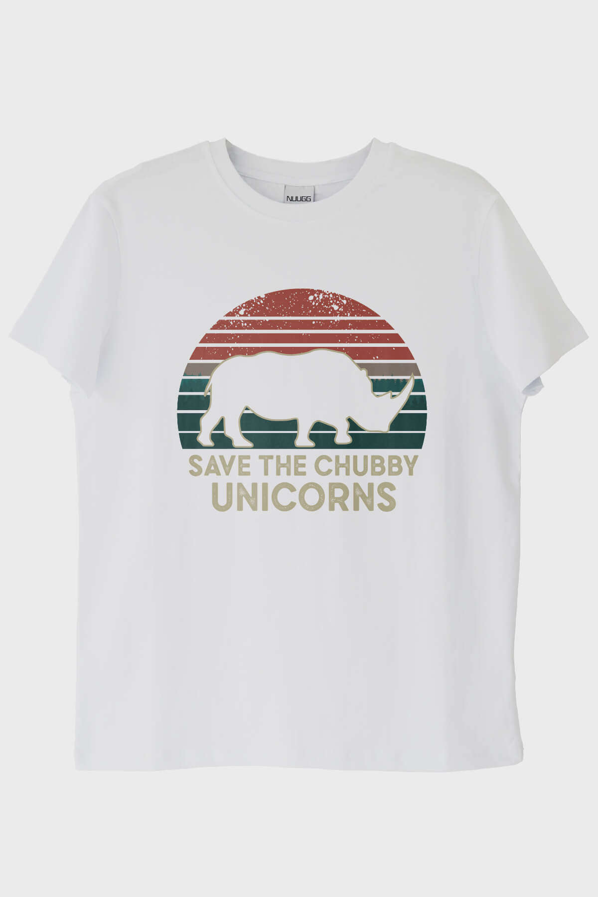 Save the Chubby Unicorns Retro Gergedan Baskılı Beyaz Tişört