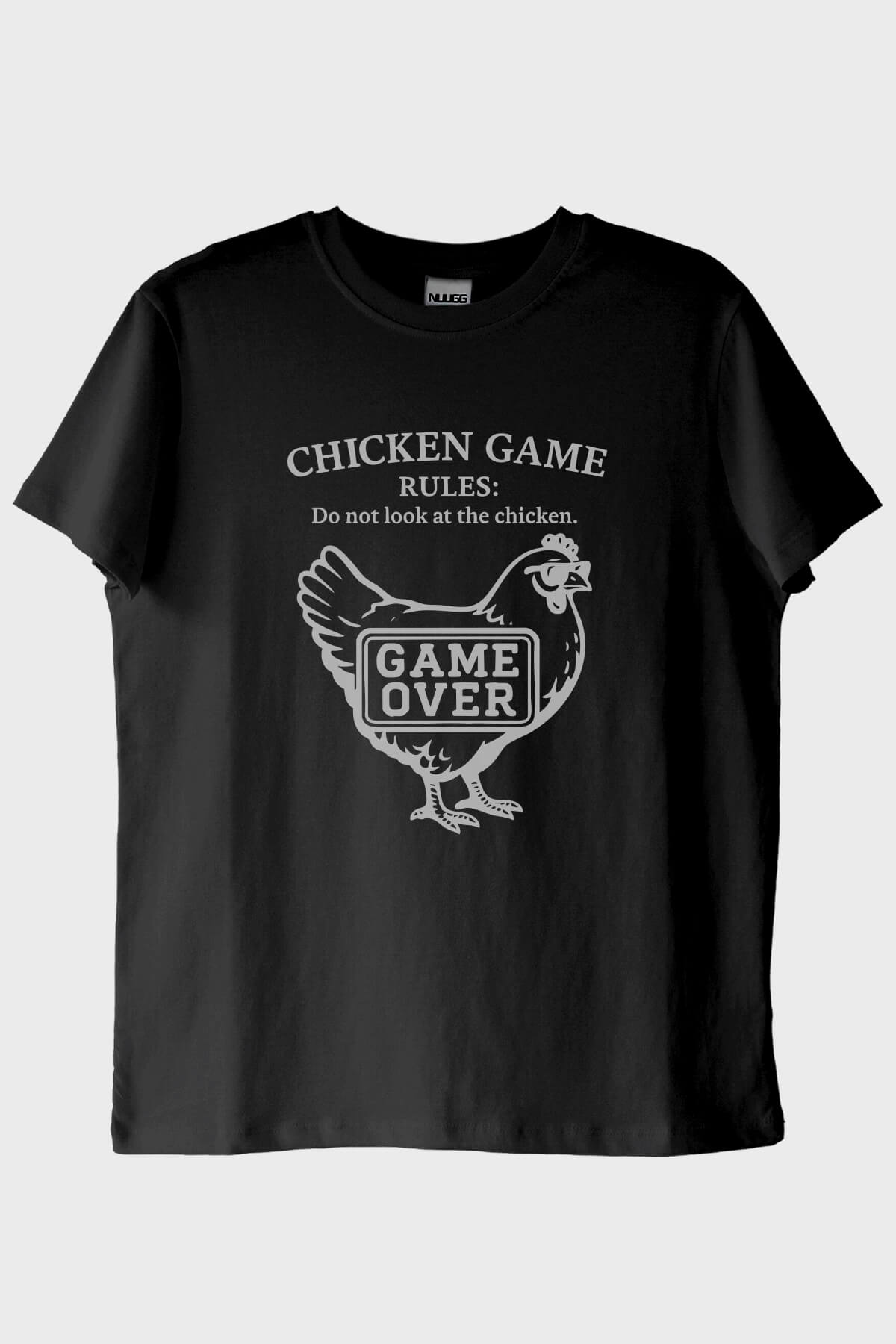 Chicken GAME Tavuk Tasarımlı Baskılı Siyah Tişört