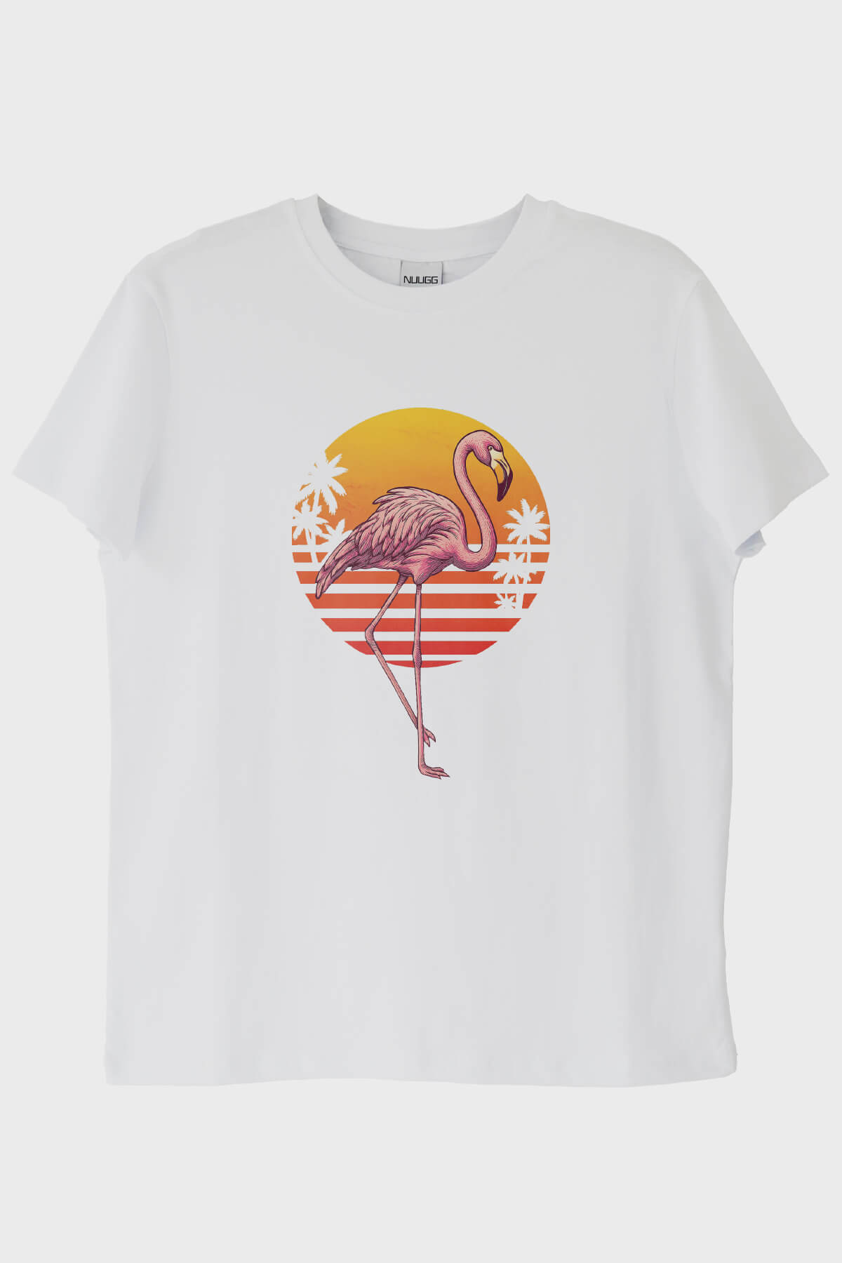 Retro Flamingo Baskılı Beyaz Tişört
