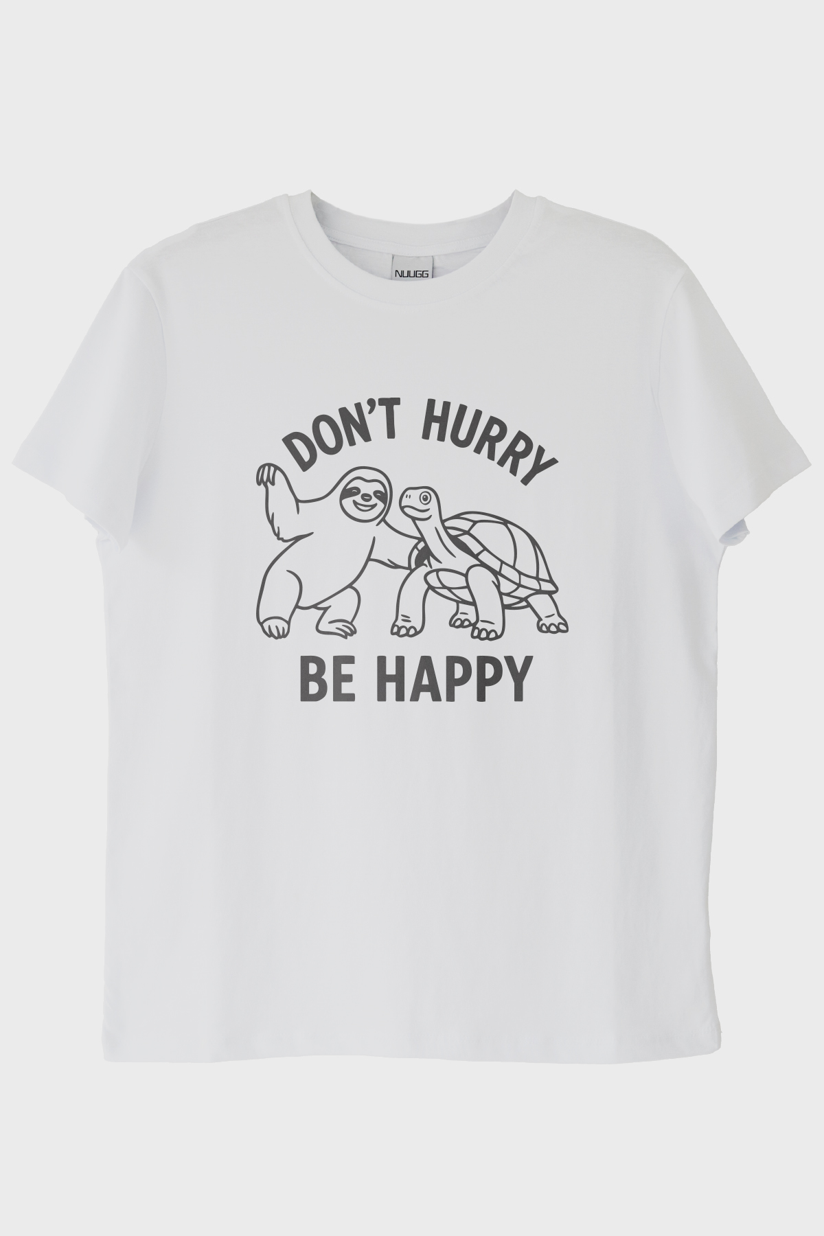 Don't Hurry Be Happy Baskılı Tembellik ve Kaplumbağa Beyaz Tişört