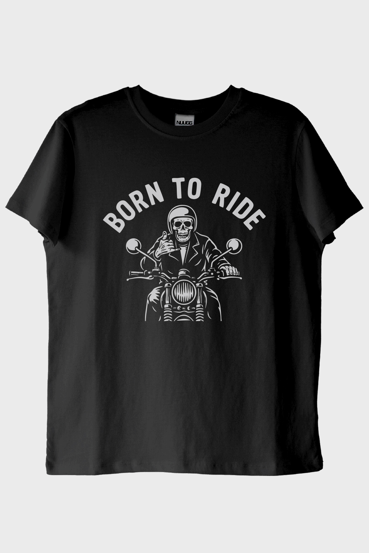 BORN TO RIDE Motosiklet Temalı Baskılı Siyah Tişört