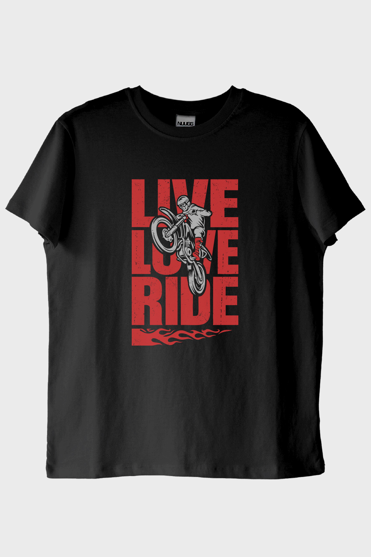 Live Love Ride Baskılı Motosiklet Siyah Tişört