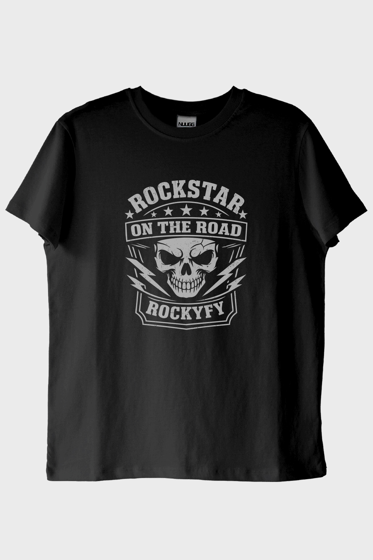 Rockstar On The Road Kafatası Baskılı Siyah Tişört