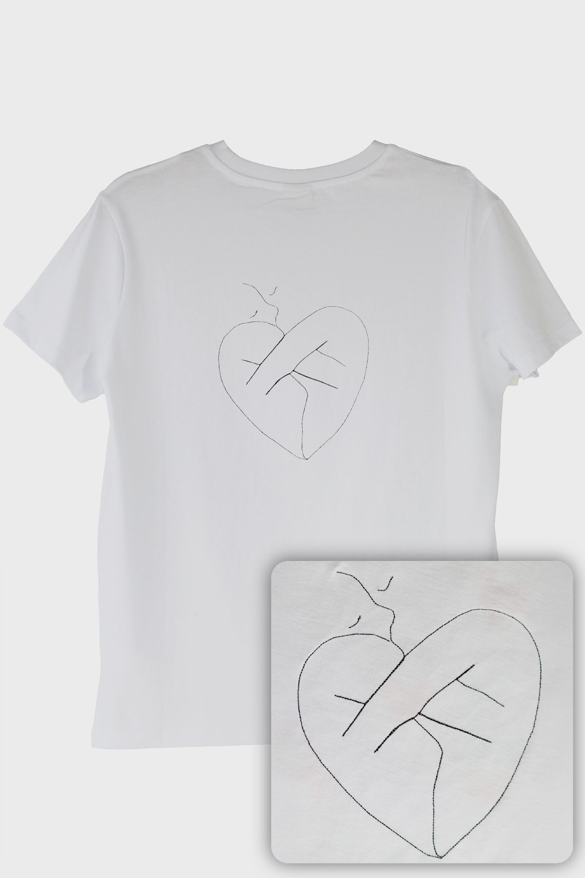 Gövde Kalp Desenli Nakış Tişört - Sevgililer Günü Hediyesi