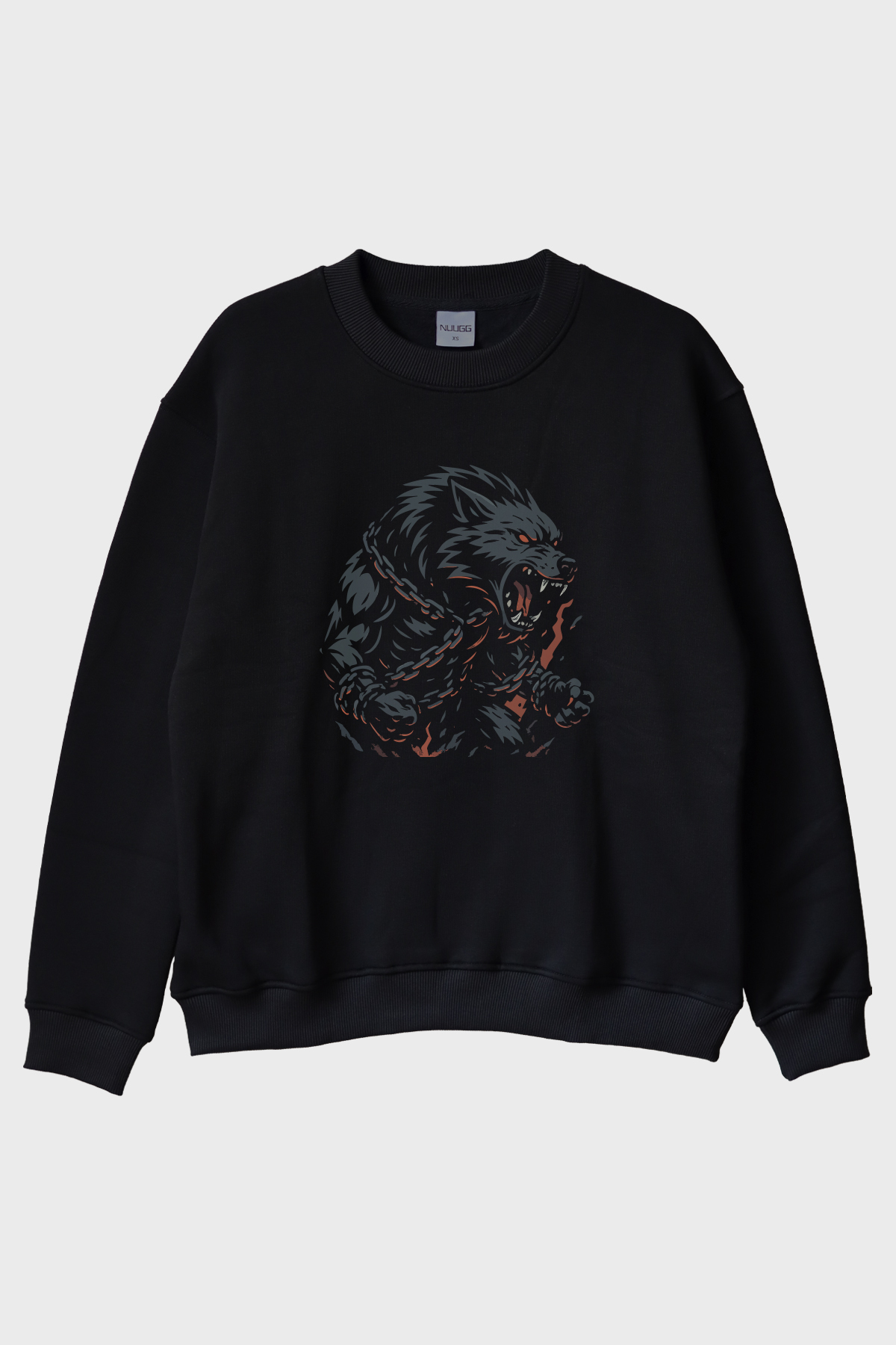 Fenrir Canavar Siyah Bisiklet Yaka Sweatshirt