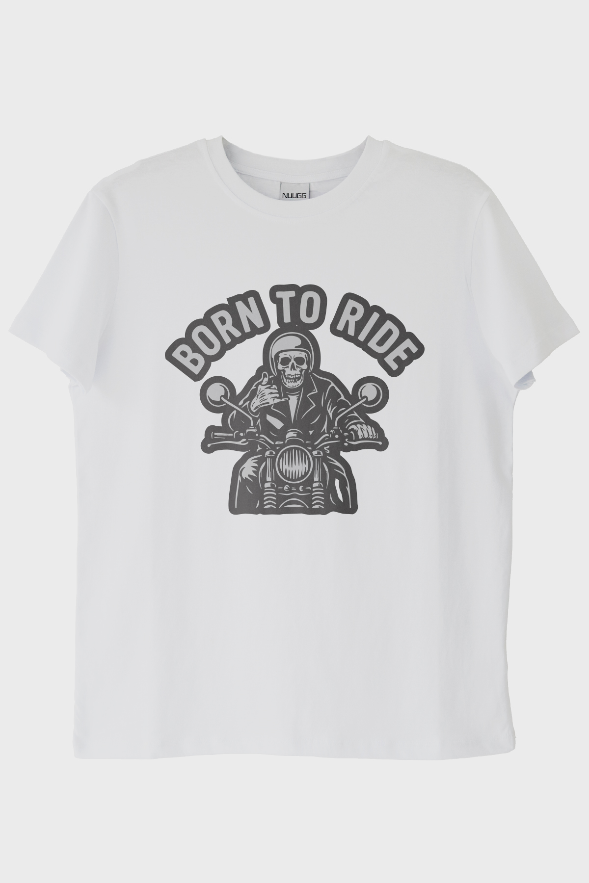 BORN TO RIDE Motosiklet Temalı Baskılı Beyaz Tişört