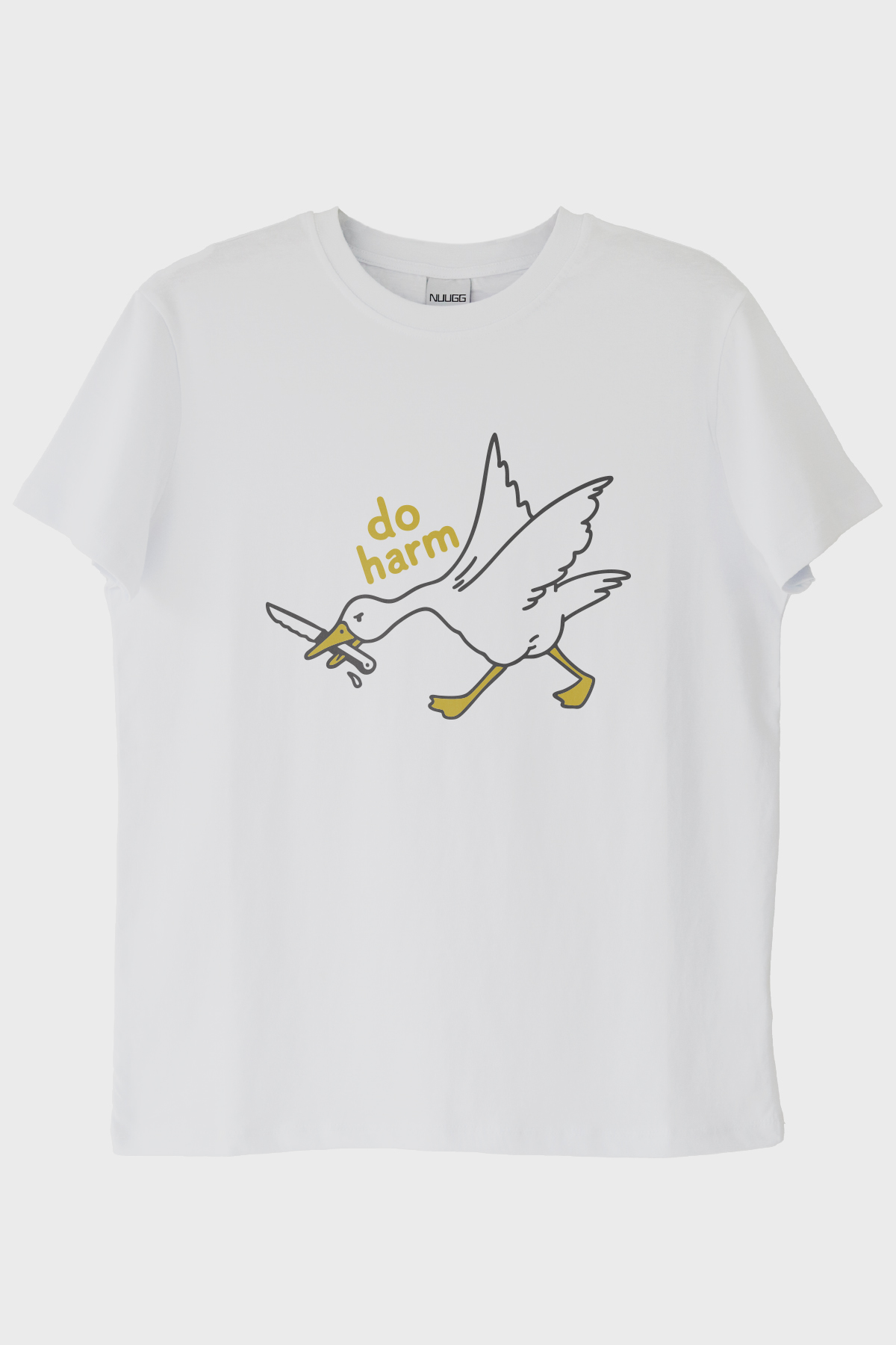 Do Harm Konseptli Kaz Baskılı Beyaz Tişört