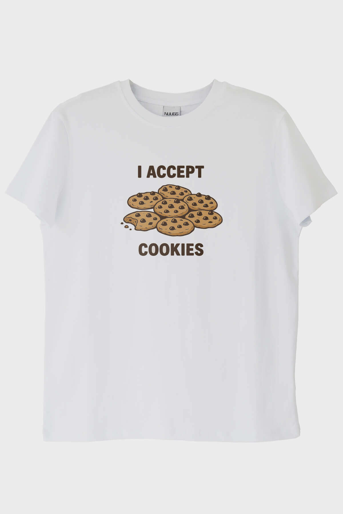 I Accept Cookies Baskılı Mizahi Beyaz Tişört