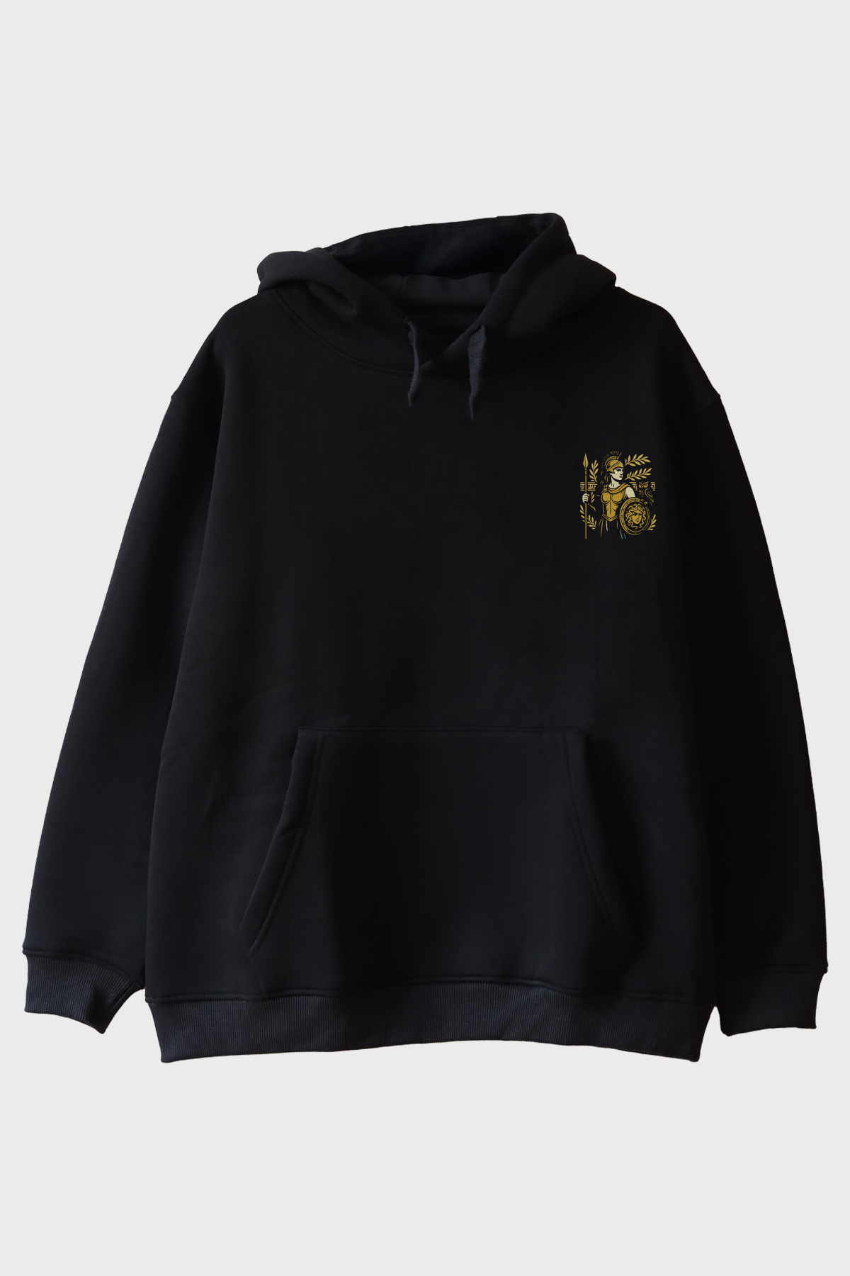 Athena Figürlü Siyah Hoodie