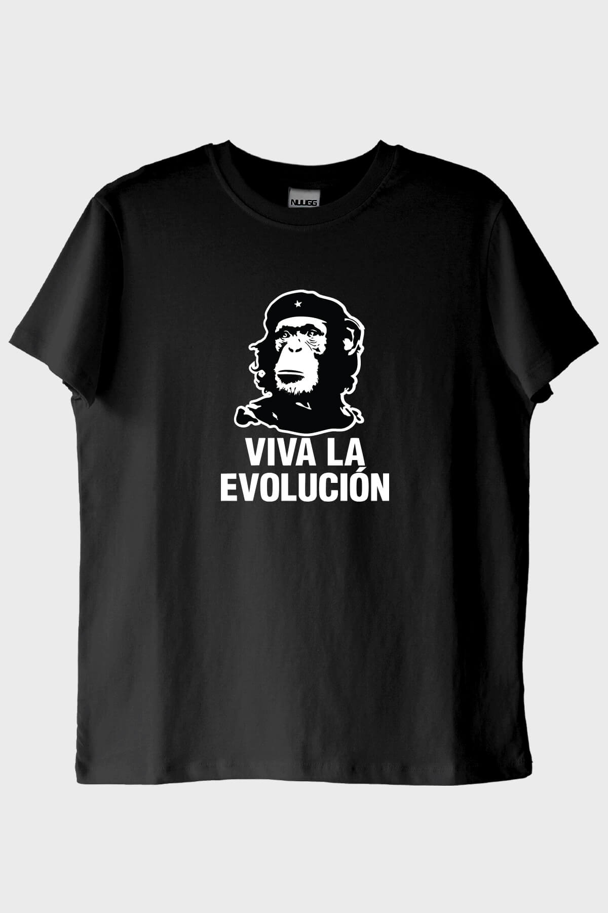 Viva La Evolución Tasarım Baskılı Siyah Tişört