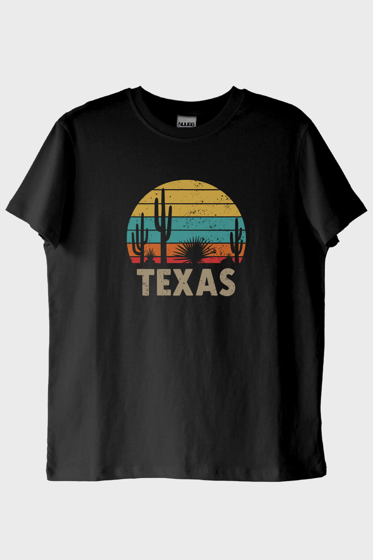 Texas Retro Doğa Baskılı Siyah Tişört