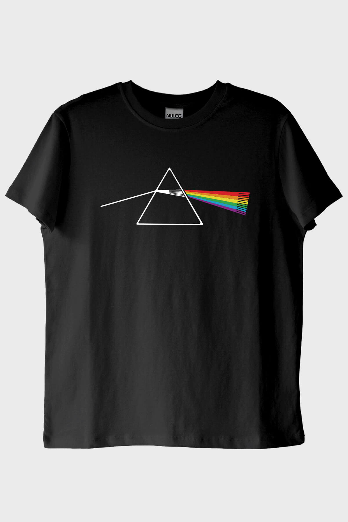 Light Prism Graphic Baskılı Gökkuşağı Yansımalı Siyah Tişört
