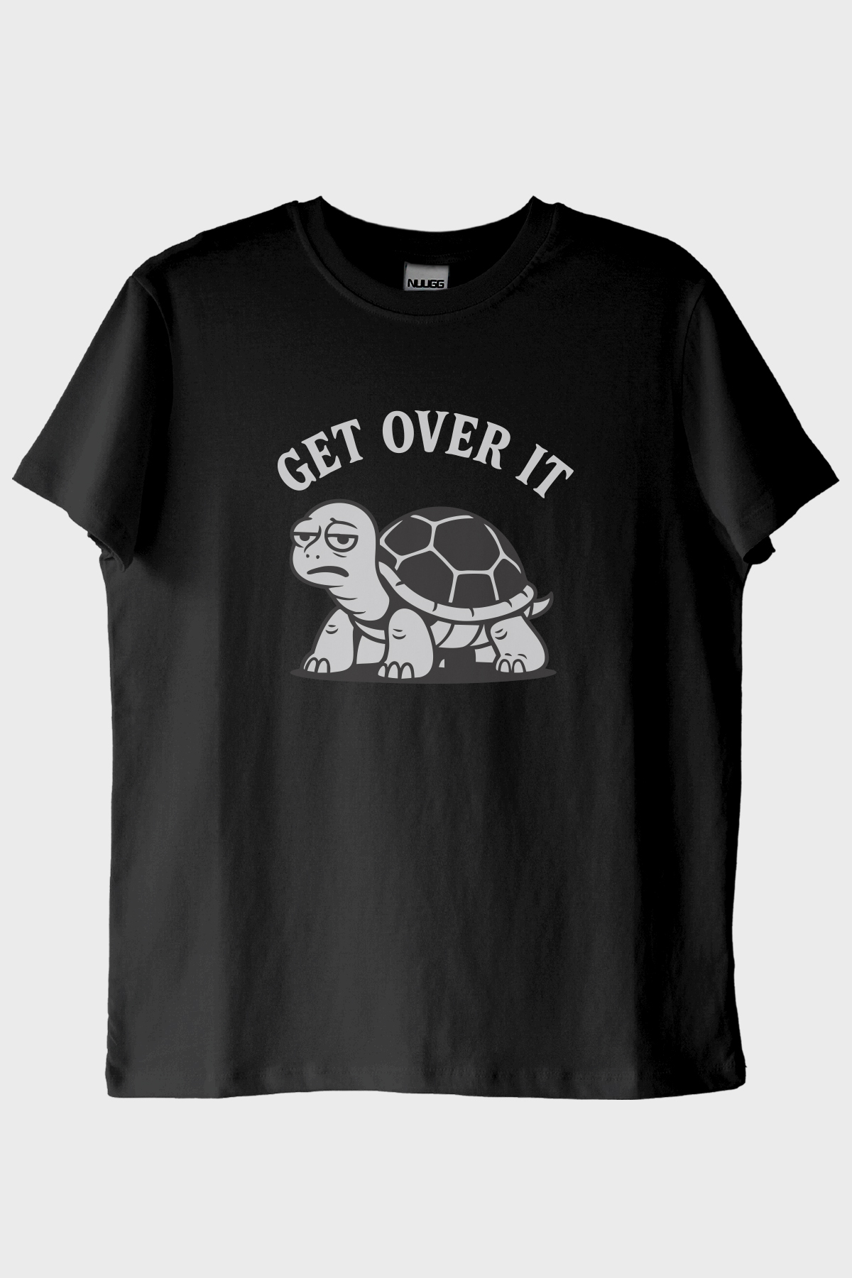 GET OVER IT Kaplumbağa Baskılı Siyah Tişört