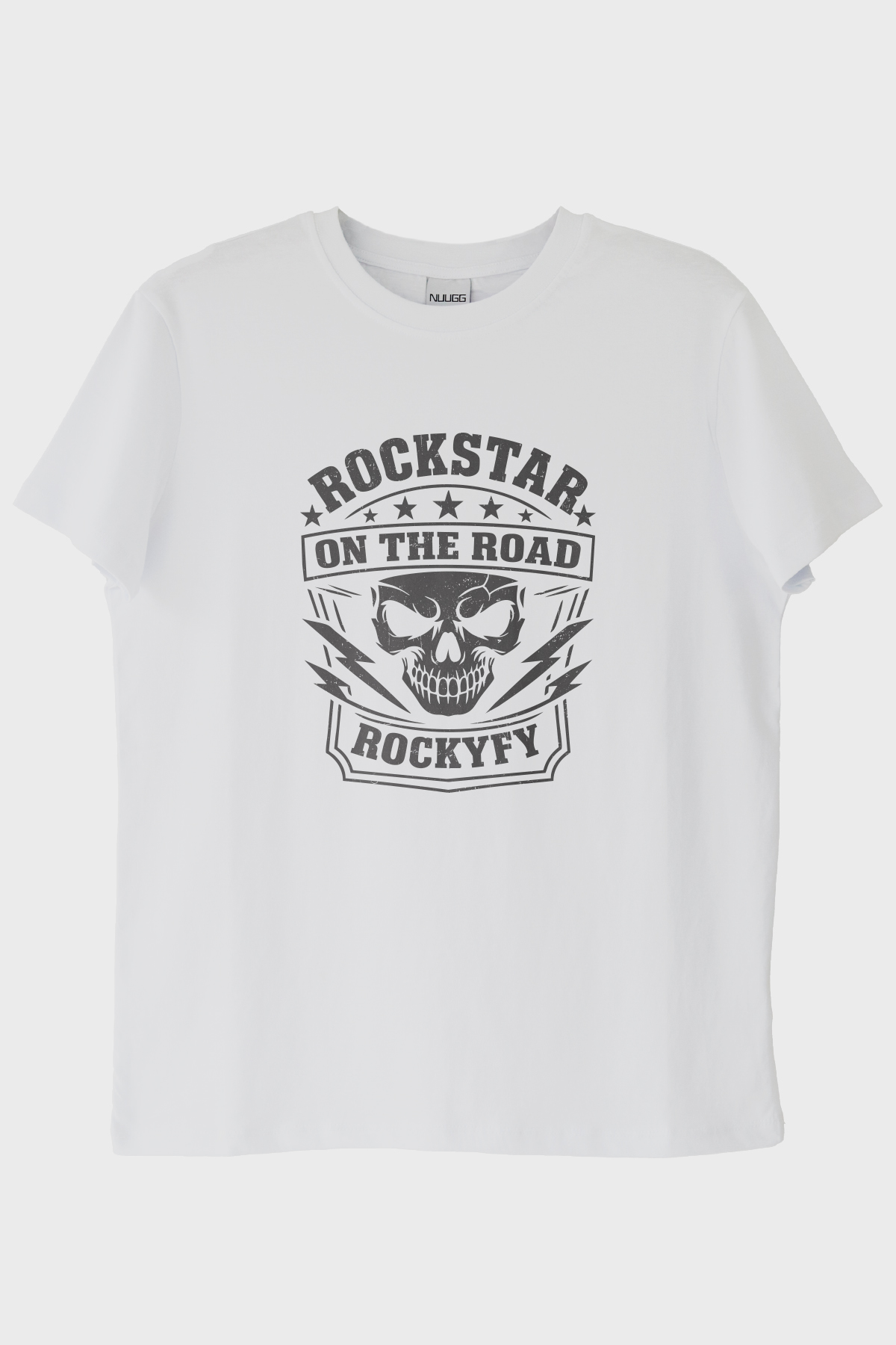 Rockstar On The Road Kafatası Baskılı Beyaz Tişört