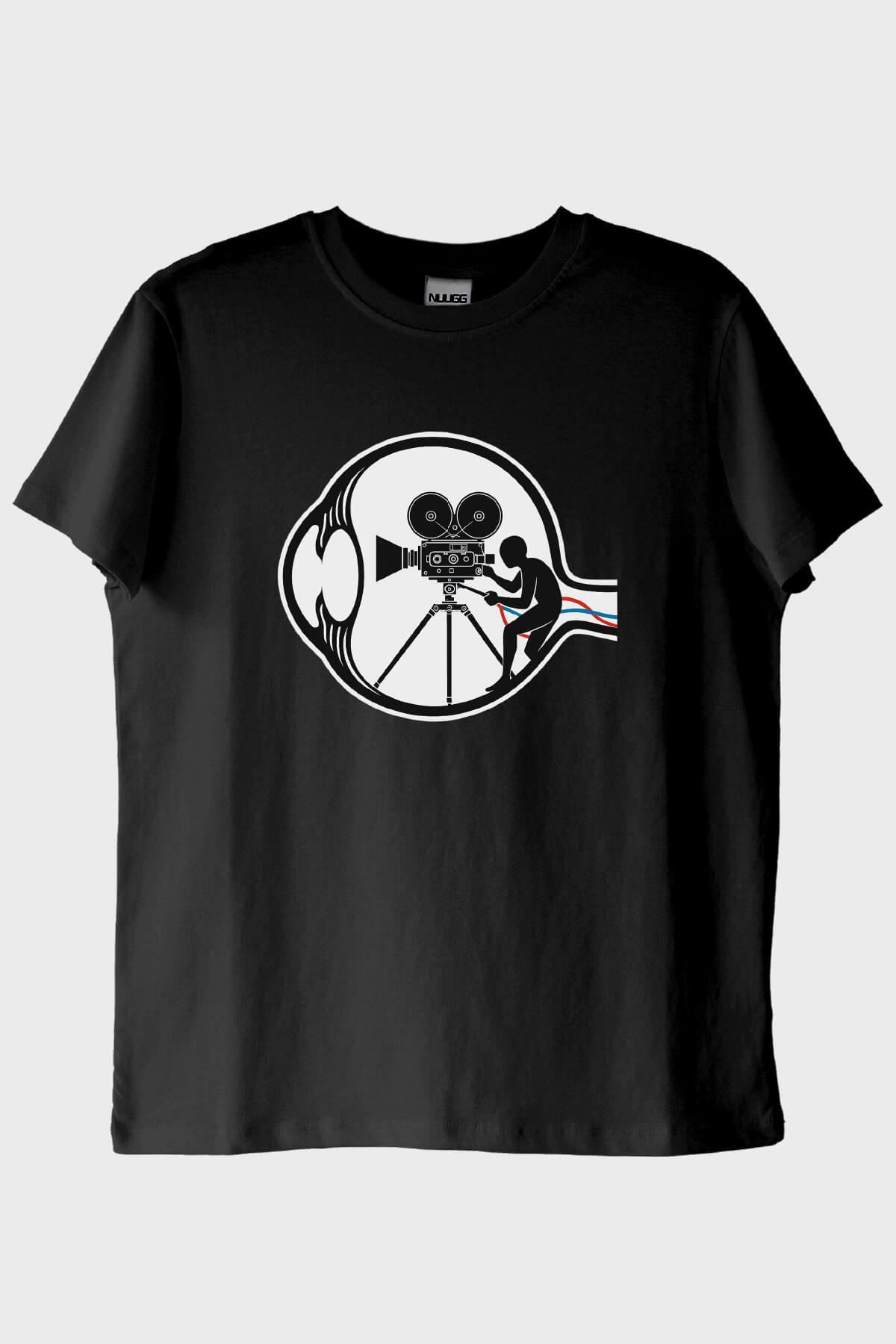 Eski Film Kamerası Baskılı Tasarım Siyah Tişört