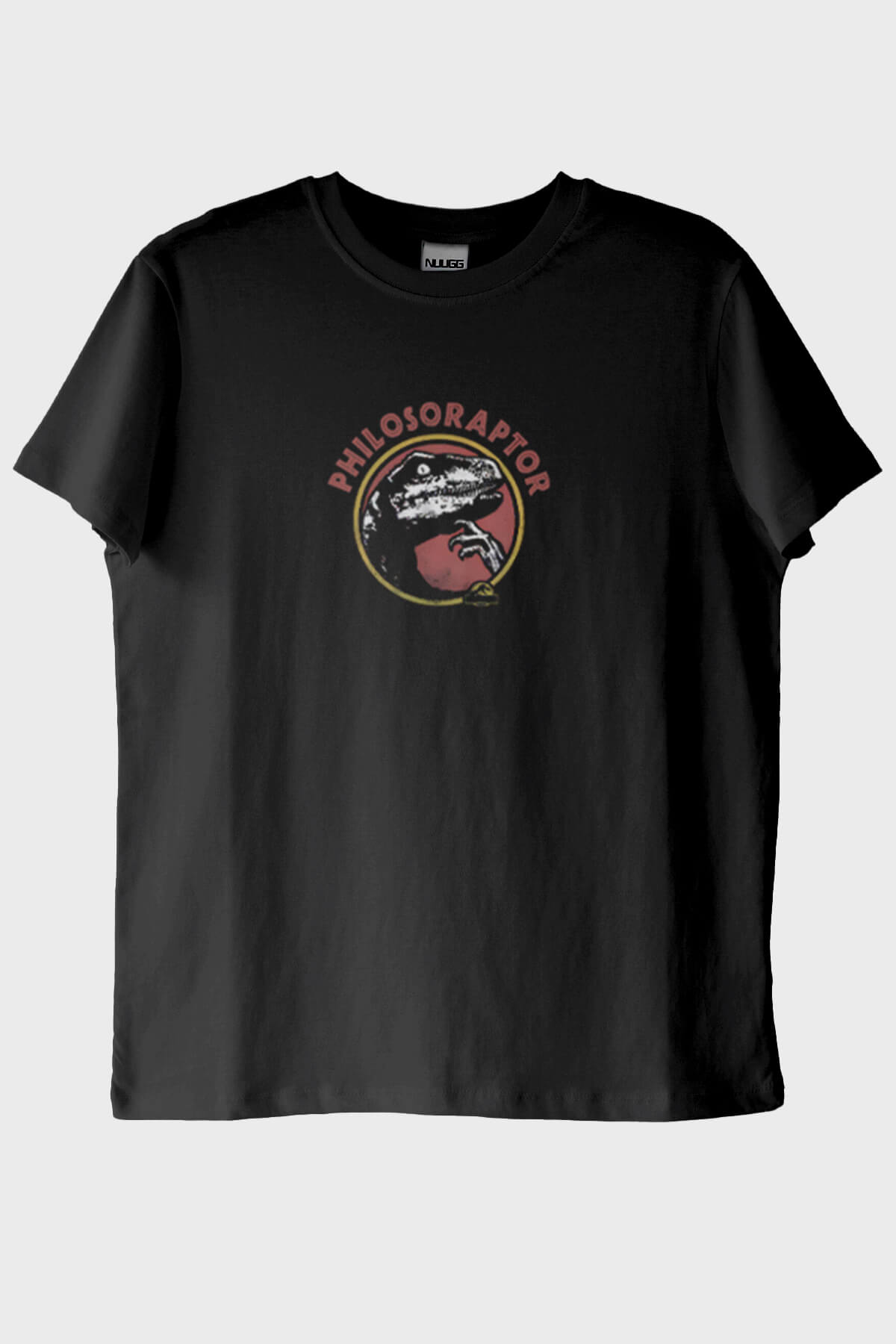 Philosoraptor Baskılı Retro Dinozor Tasarımlı Siyah Tişört