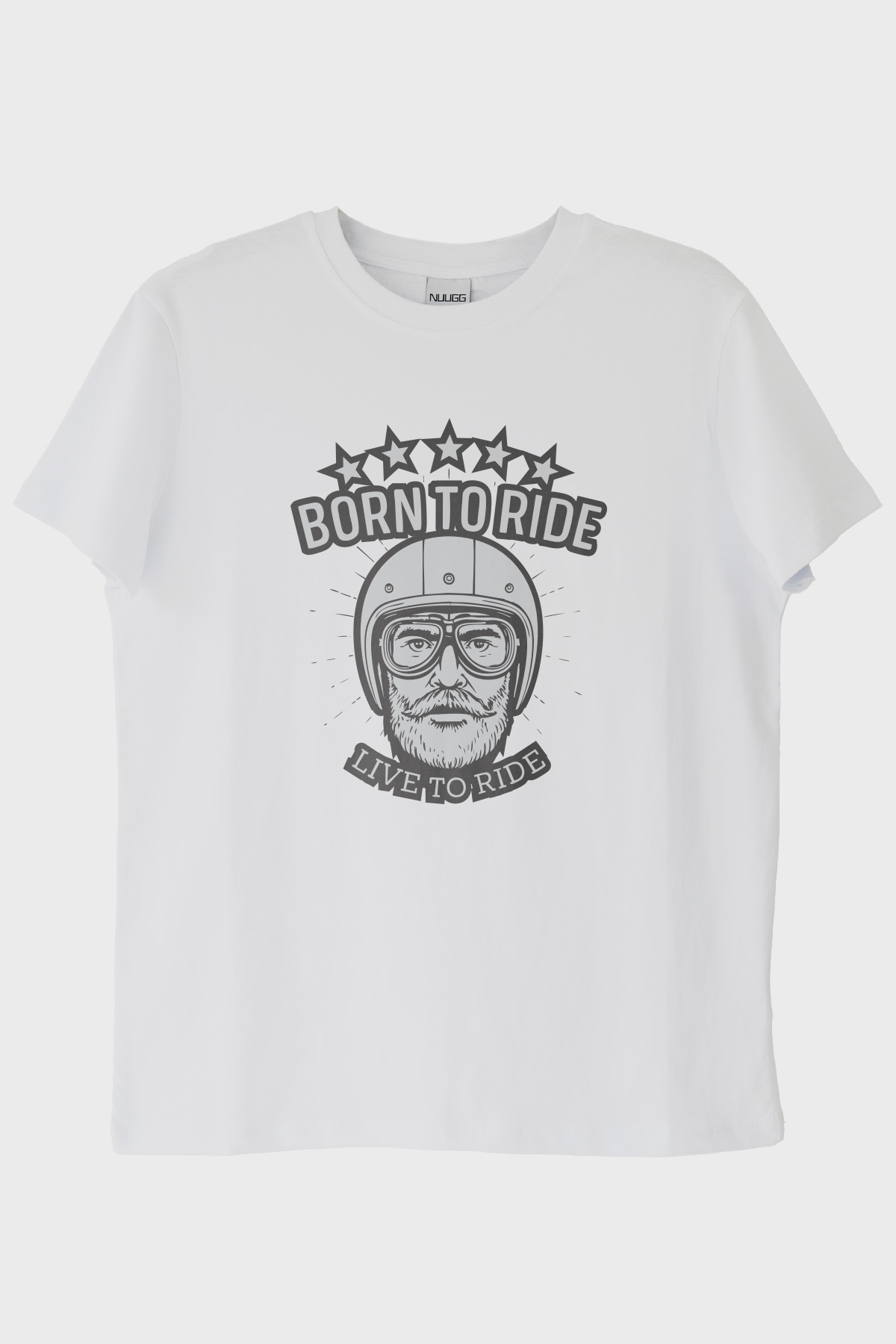 Born to Ride Live To Road Baskılı Motosiklet Temalı Beyaz Tişört