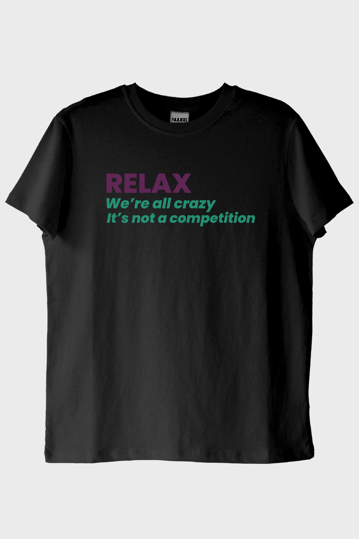RELAX Mesajlı Minimal Baskılı Siyah Tişört