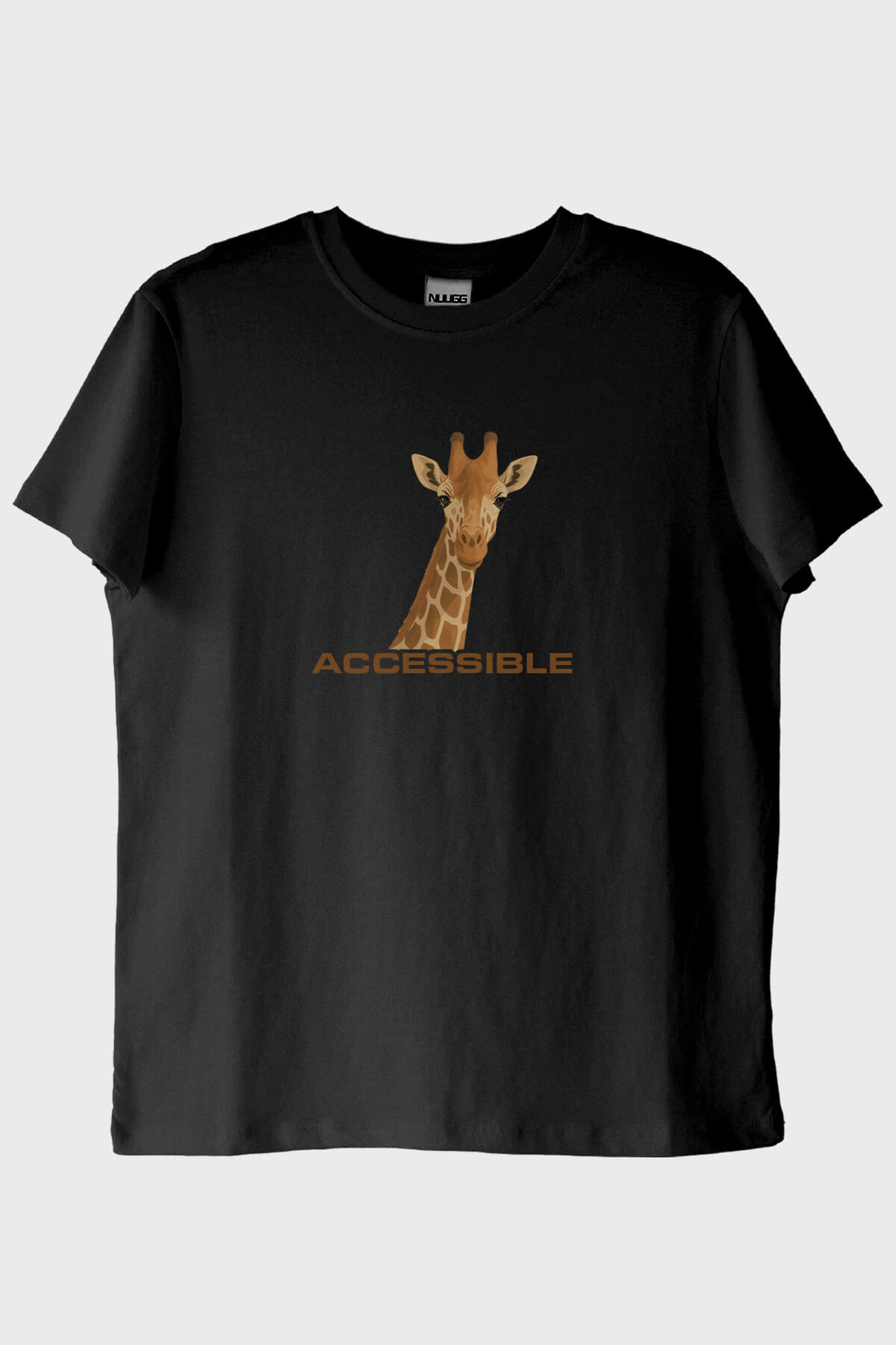 Accessible Zürafa İllüstrasyonlu Baskılı Siyah Tişört