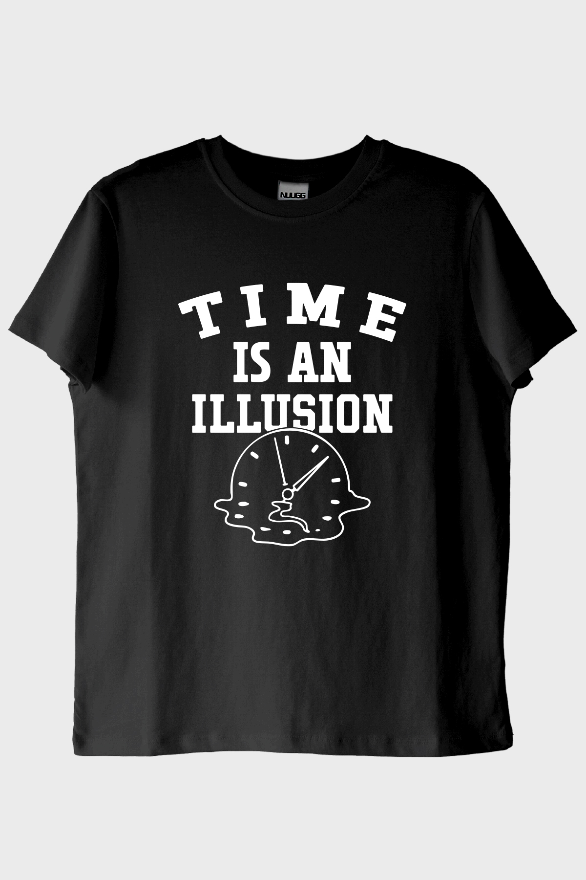Time is an Illusion Baskılı Minimalist Siyah Tişört