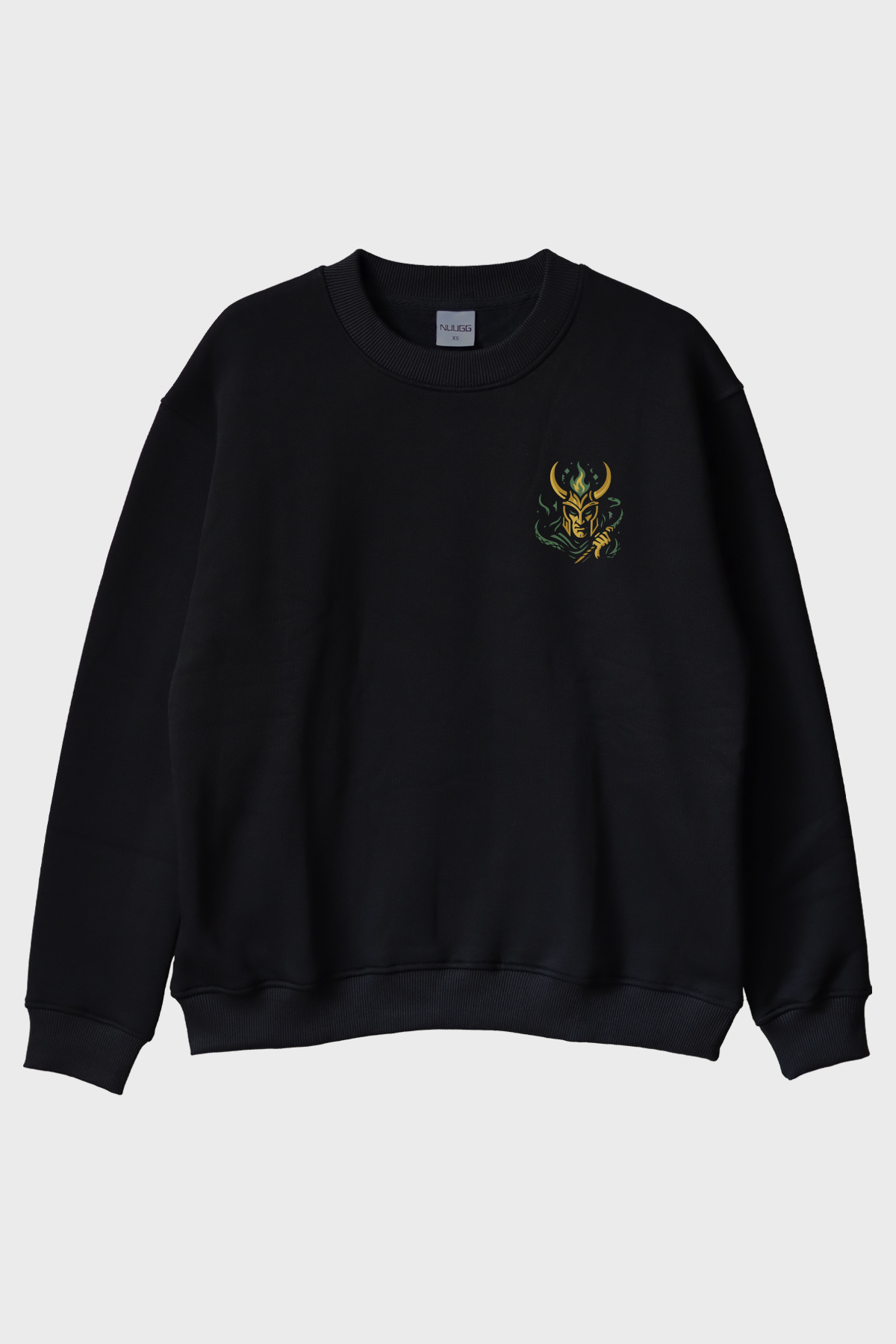 Loki Sembolü Siyah Bisiklet Yaka Sweatshirt