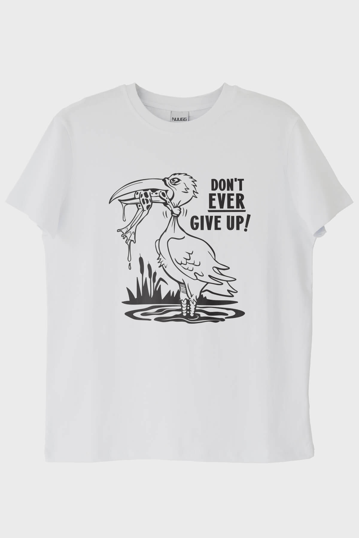 Don't Ever Give Up Baskılı Motivasyon Beyaz Tişört