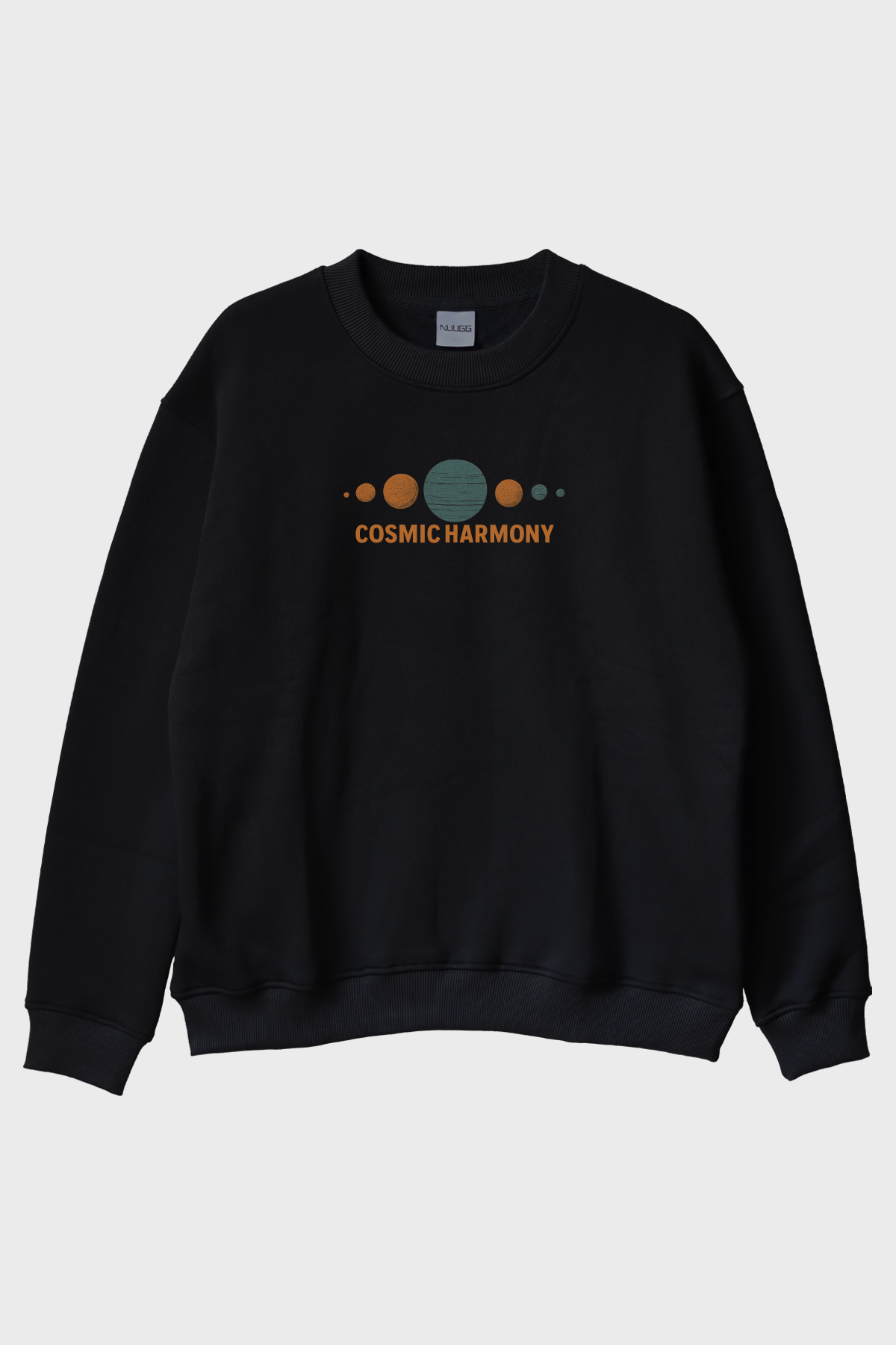 Cosmic Harmony Siyah Bisiklet Yaka Sweatshirt