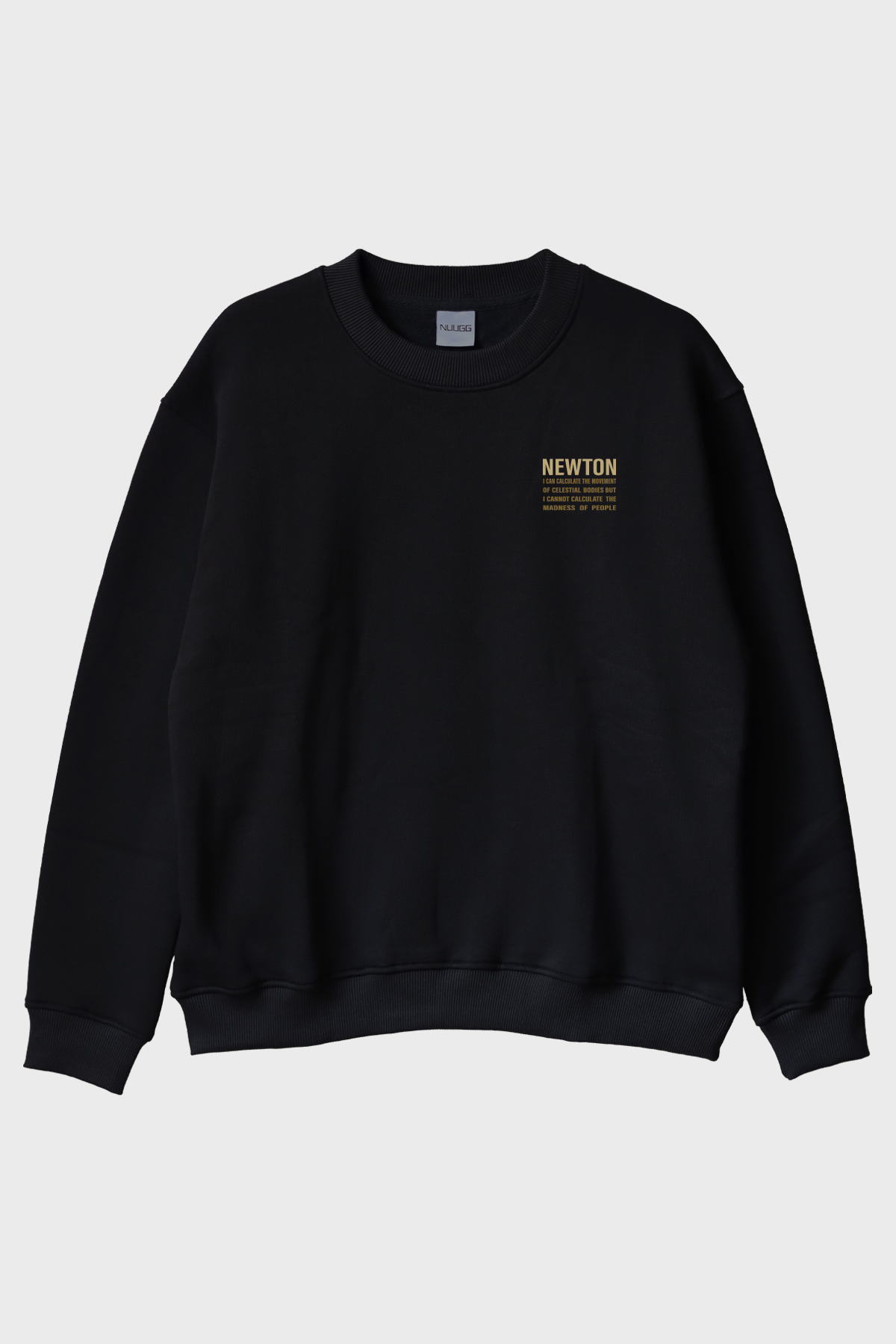 Newton Alıntılı Siyah Bisiklet Yaka Sweatshirt