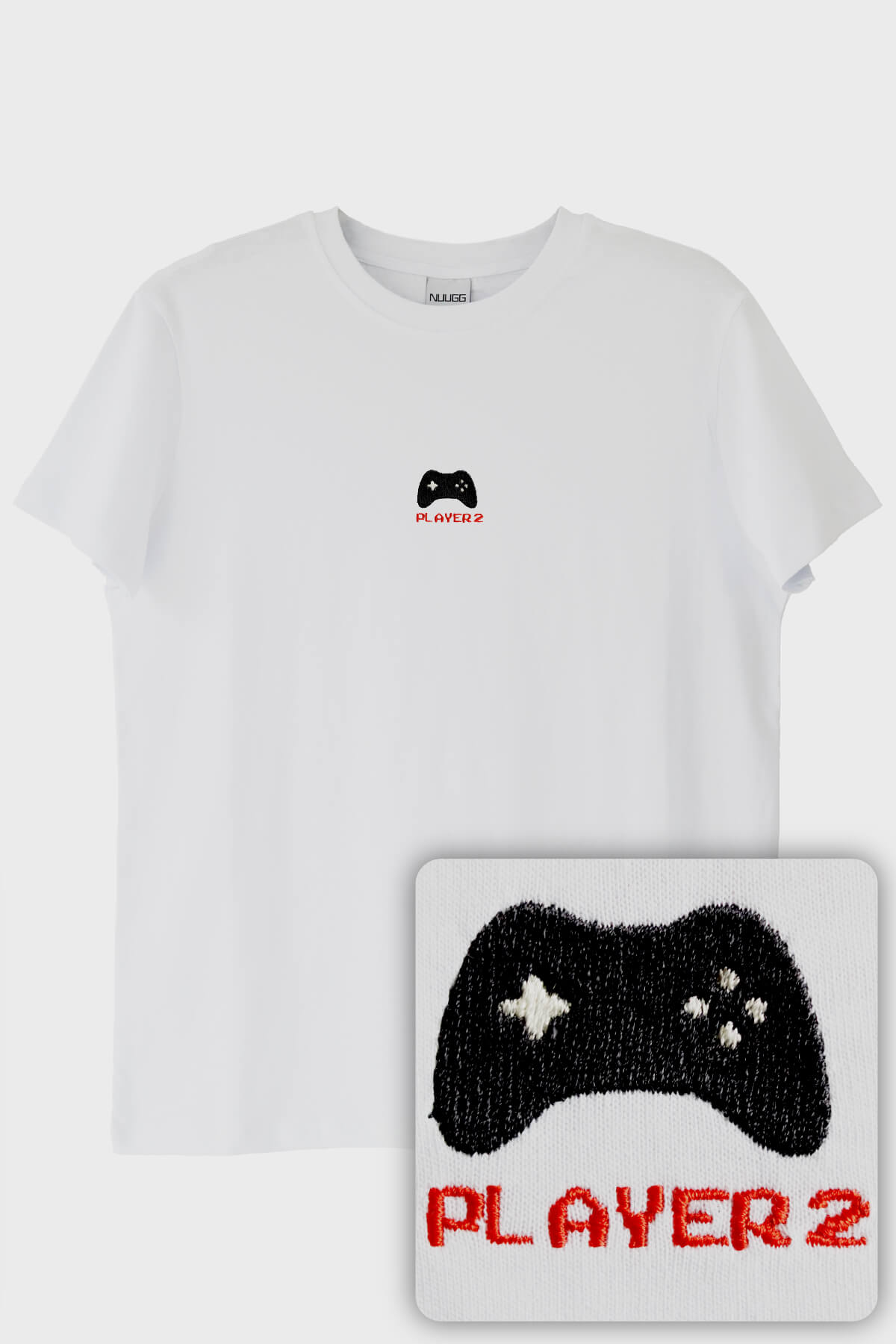 Player 2 Joystick Desenli Nakış Tişört - Gamer Çiftler İçin