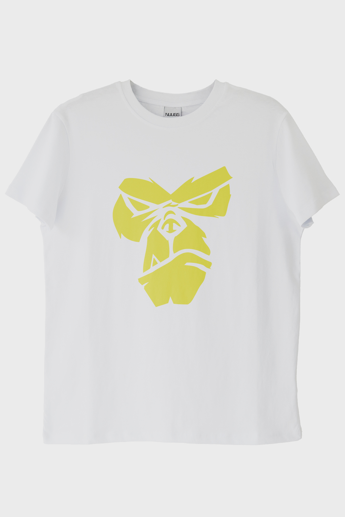 Zemin Üzerine Parlak Sarı Goril Yüzü Baskılı Beyaz Tişört