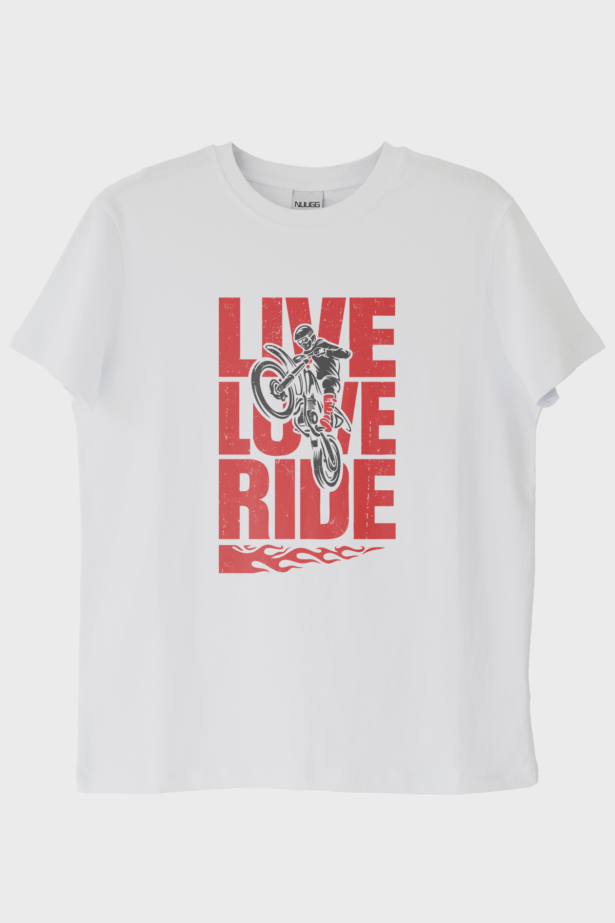 Live Love Ride Baskılı Motosiklet Beyaz Tişört