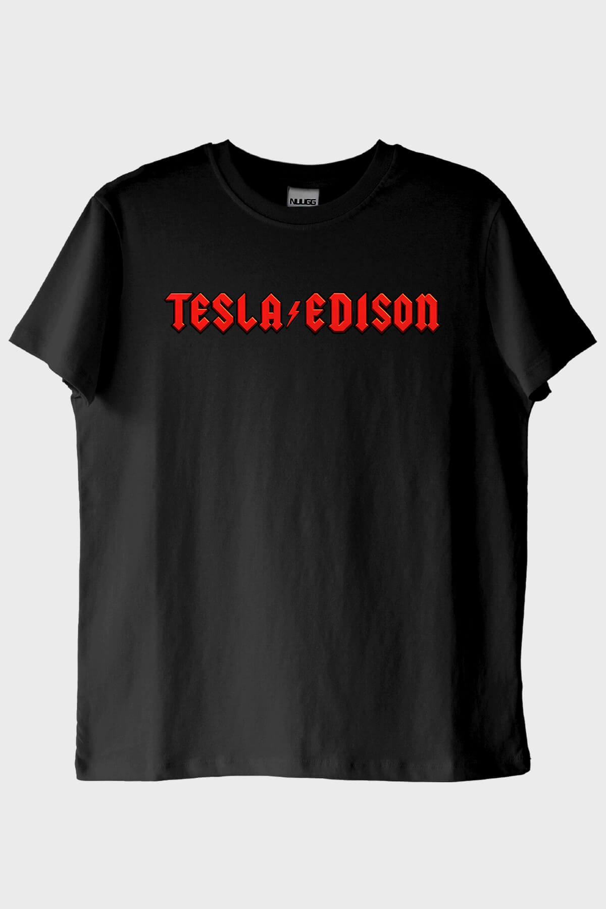 TESLA/EDISON Yıldırım Baskılı Gotik Tasarım Siyah Tişört