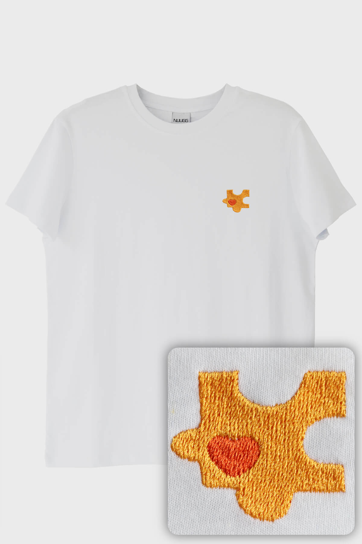 Sarı Puzzle Parçası Desenli Nakış Tişört - Sevgililer Günü Çift Tişörtü