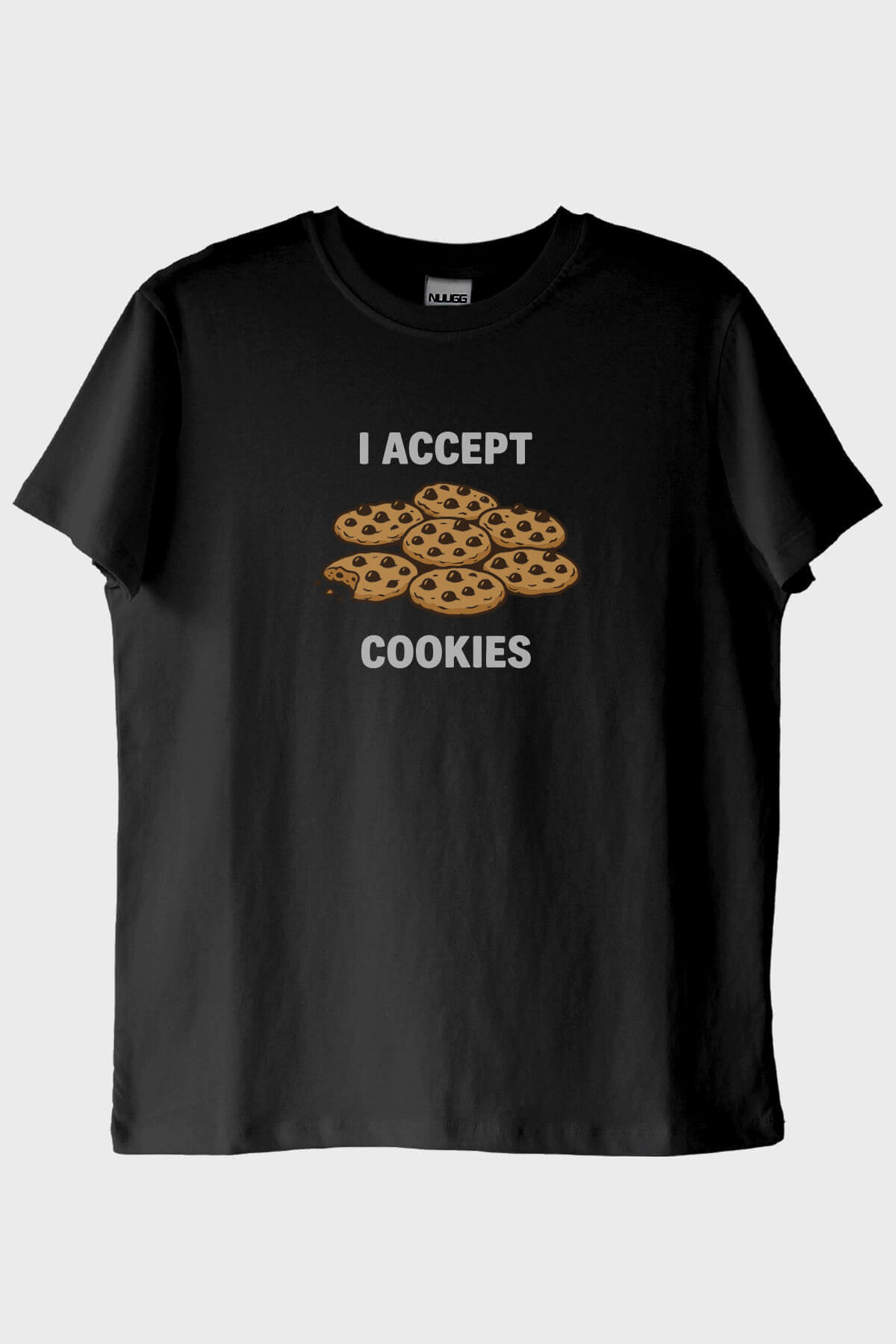 I Accept Cookies Baskılı Mizahi Siyah Tişört