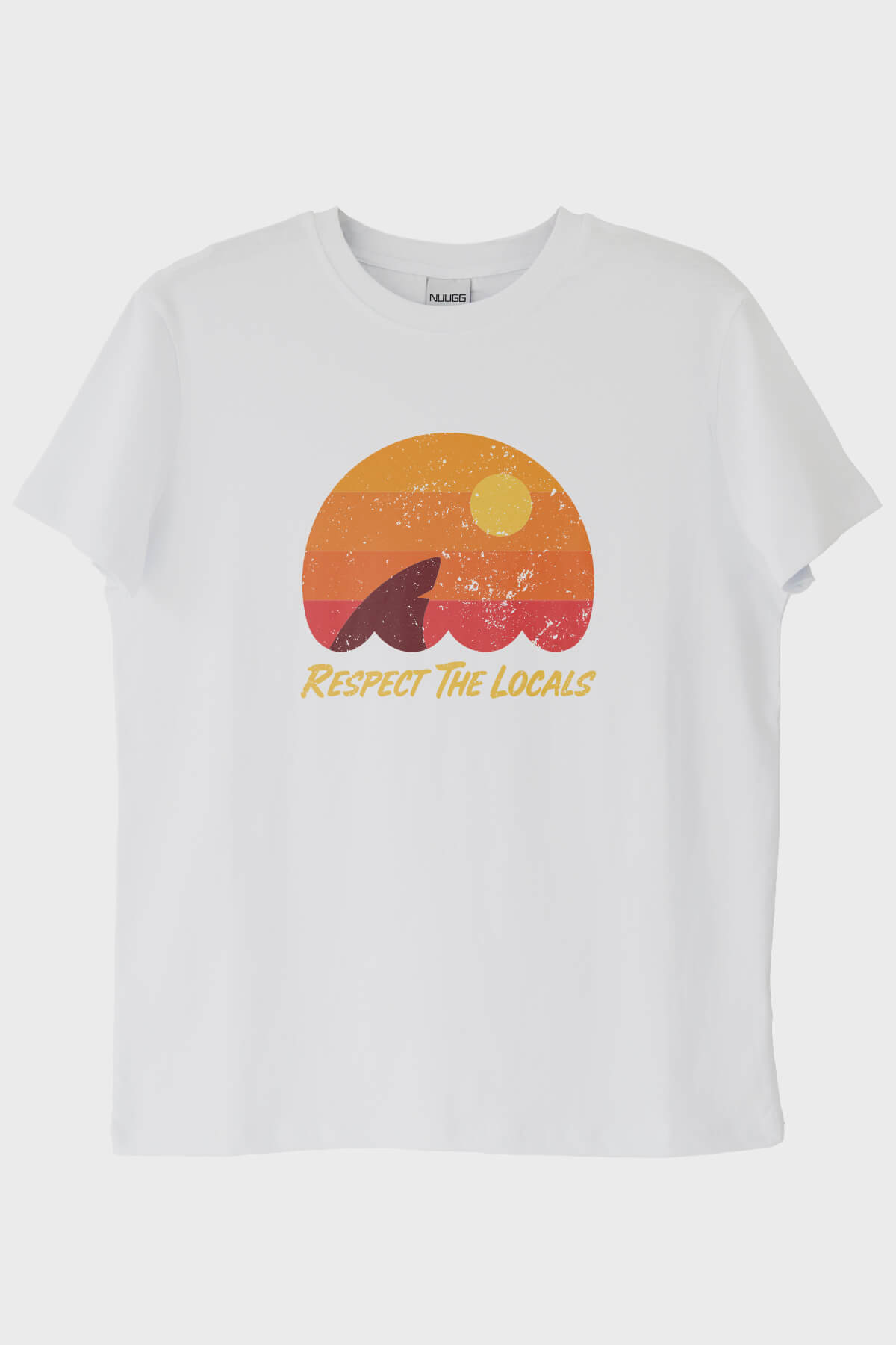 Respect The Locals Köpekbalığı Baskılı Vintage Beyaz Tişört
