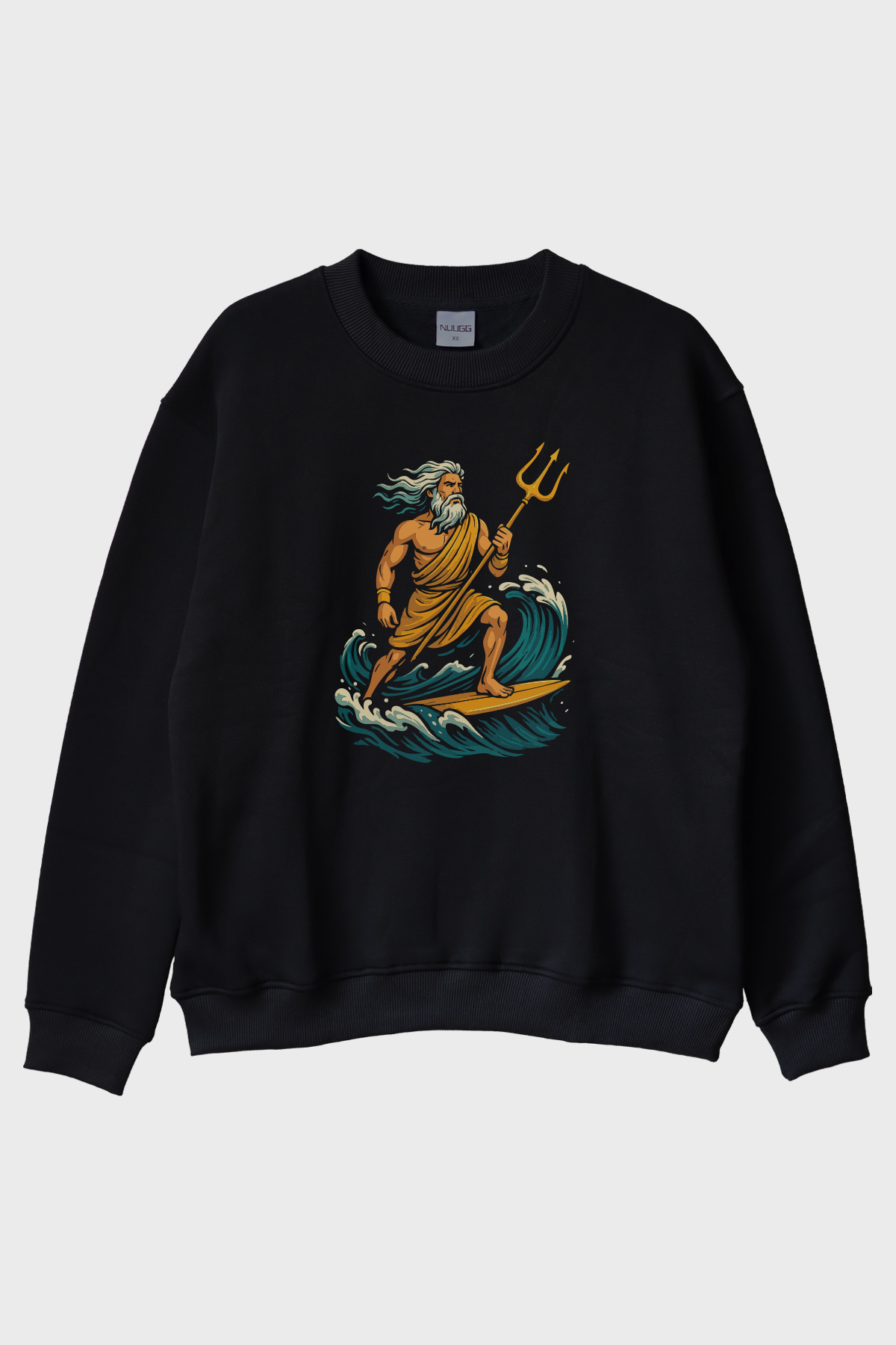 Deniz Tanrısı Poseidon Siyah Bisiklet Yaka Sweatshirt